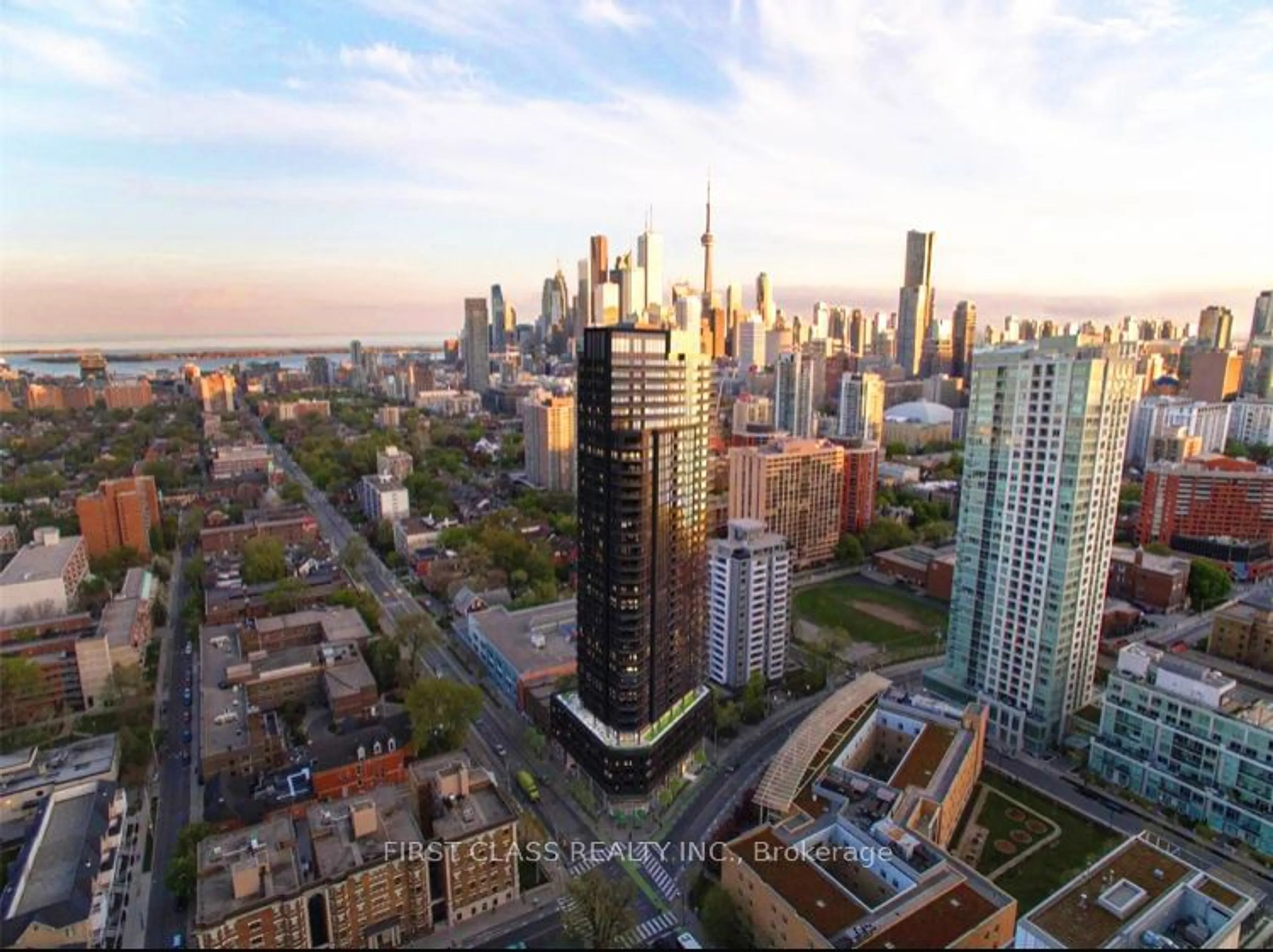 A pic from outside/outdoor area/front of a property/back of a property/a pic from drone, city buildings view from balcony for 159 Wellesley St #2710, Toronto Ontario M4Y 0H5