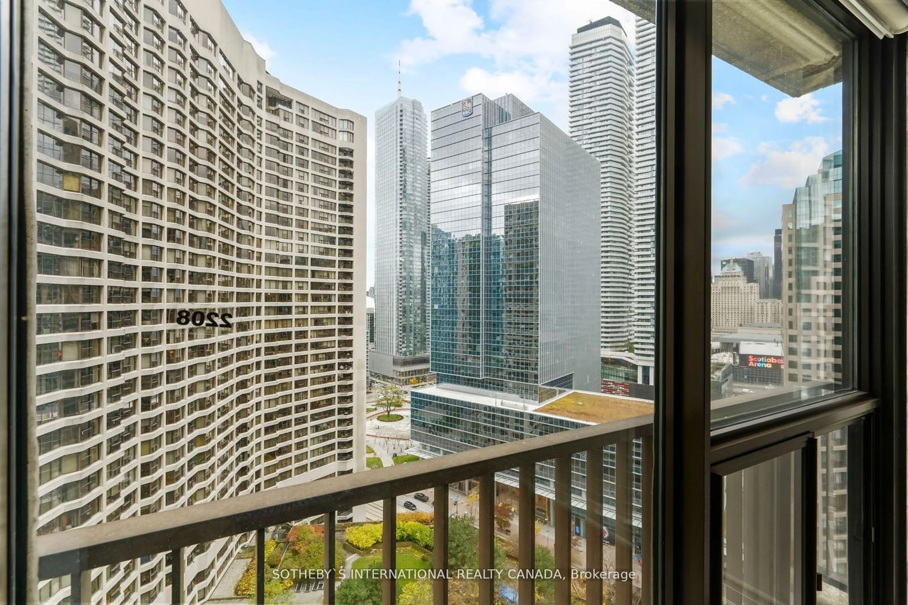 Balcony in the apartment, city buildings view from balcony for 33 Harbour Sq #2208, Toronto Ontario M5J 2G2