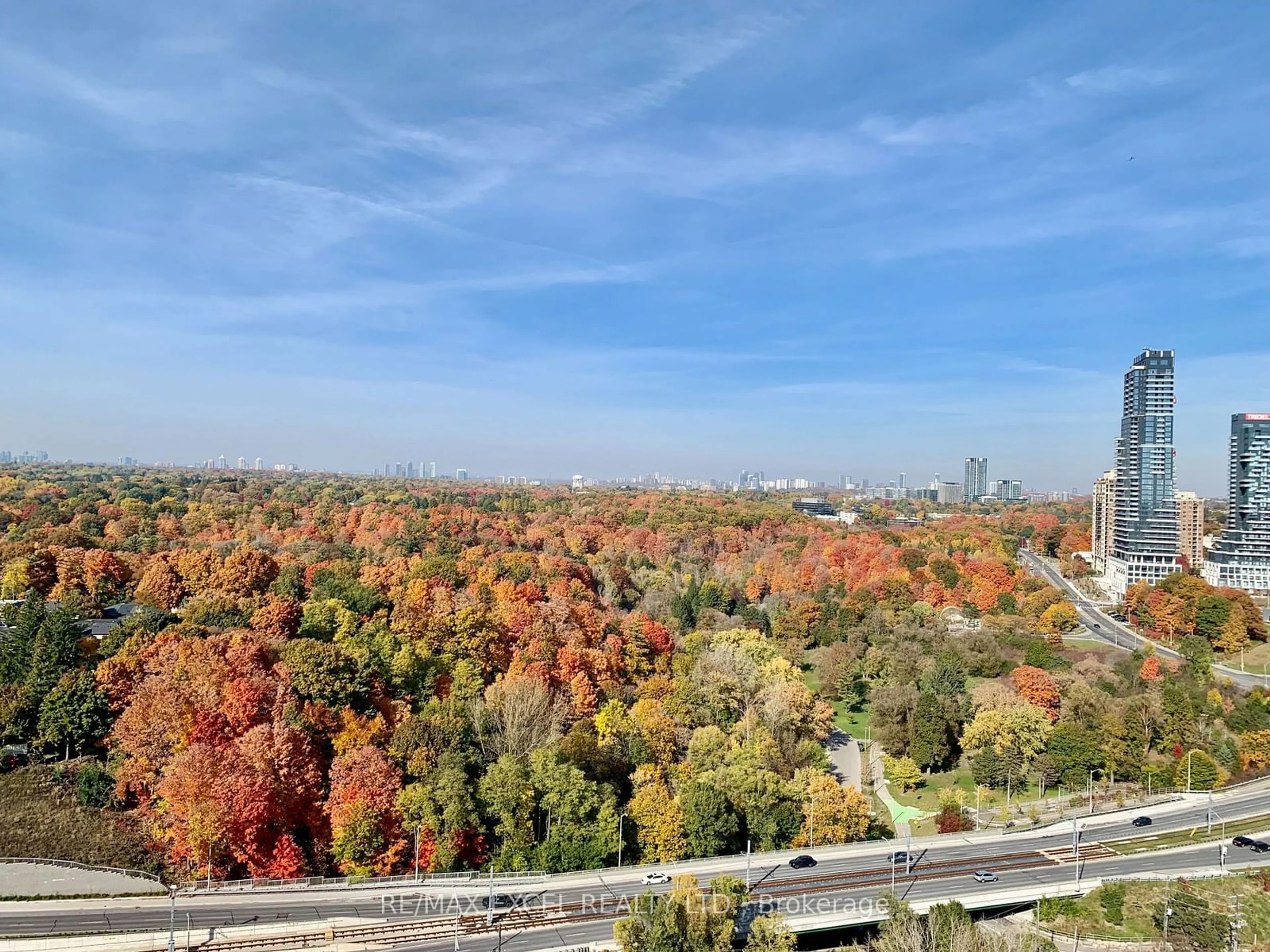 A pic from outside/outdoor area/front of a property/back of a property/a pic from drone, forest/trees view for 160 Vanderhoof Ave #1701, Toronto Ontario M4G 0B7