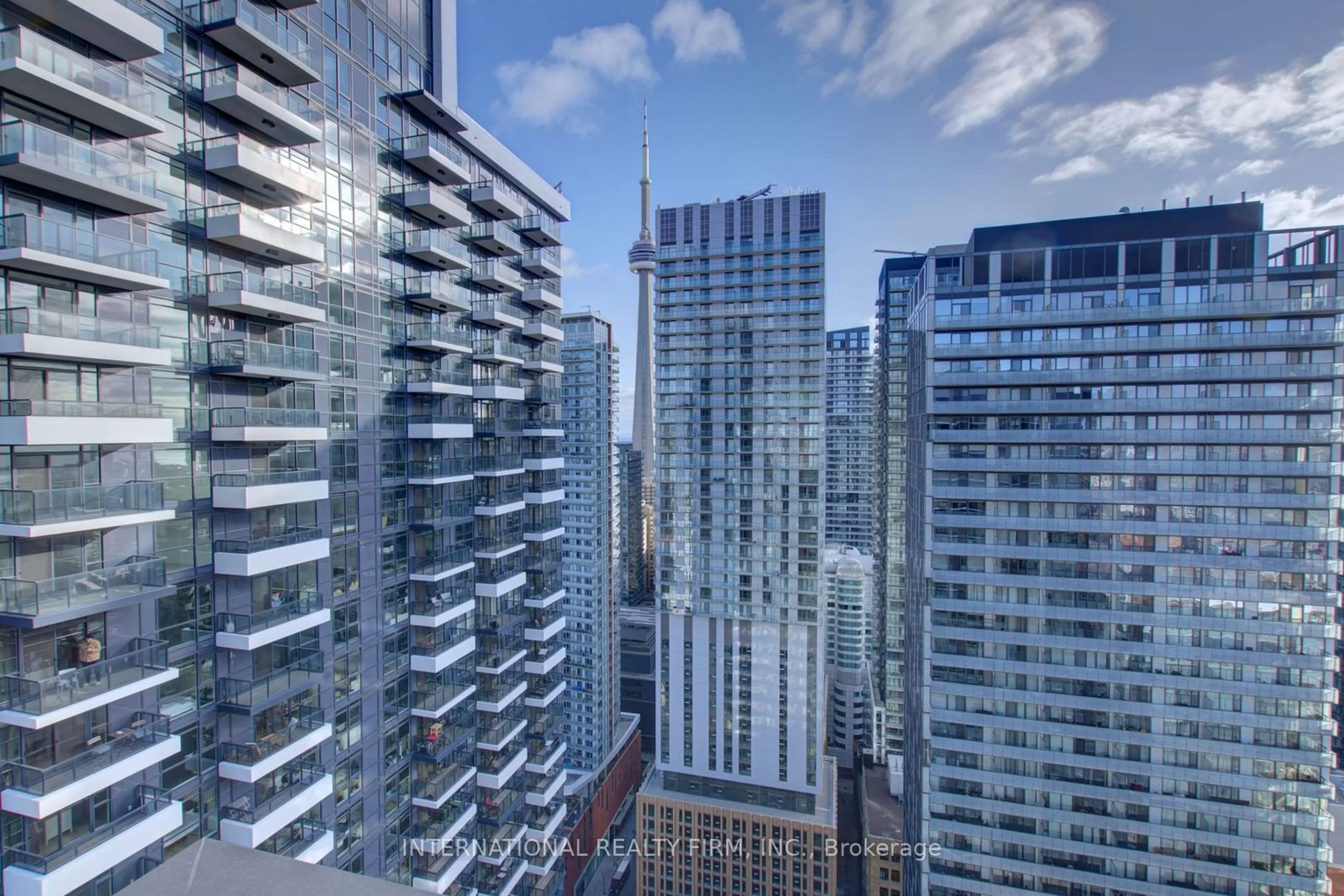 A pic from outside/outdoor area/front of a property/back of a property/a pic from drone, city buildings view from balcony for 125 peter St #3509, Toronto Ontario M5V 0M2