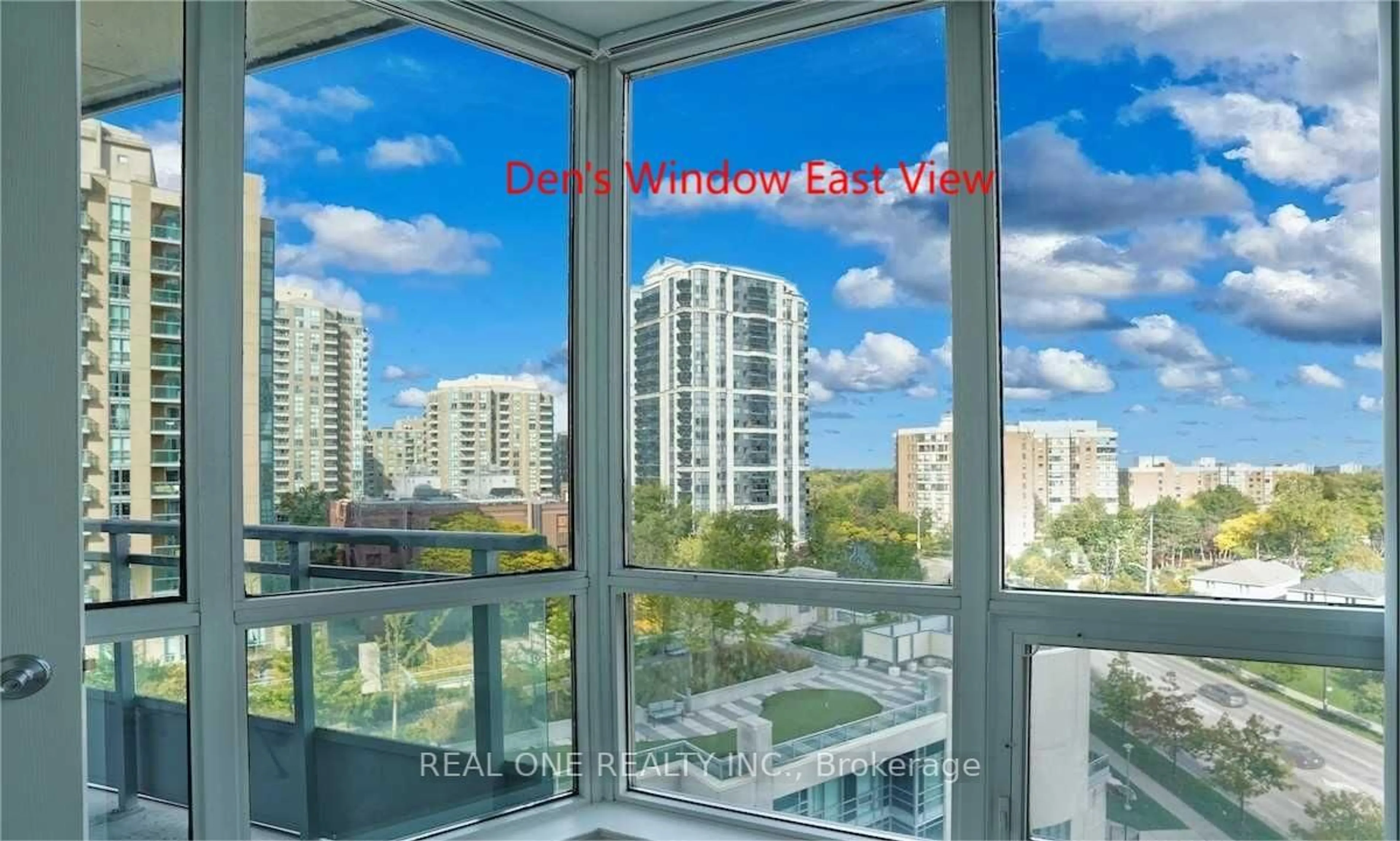 Balcony in the apartment, city buildings view from balcony for 18 Holmes Ave #811, Toronto Ontario M2N 0E1