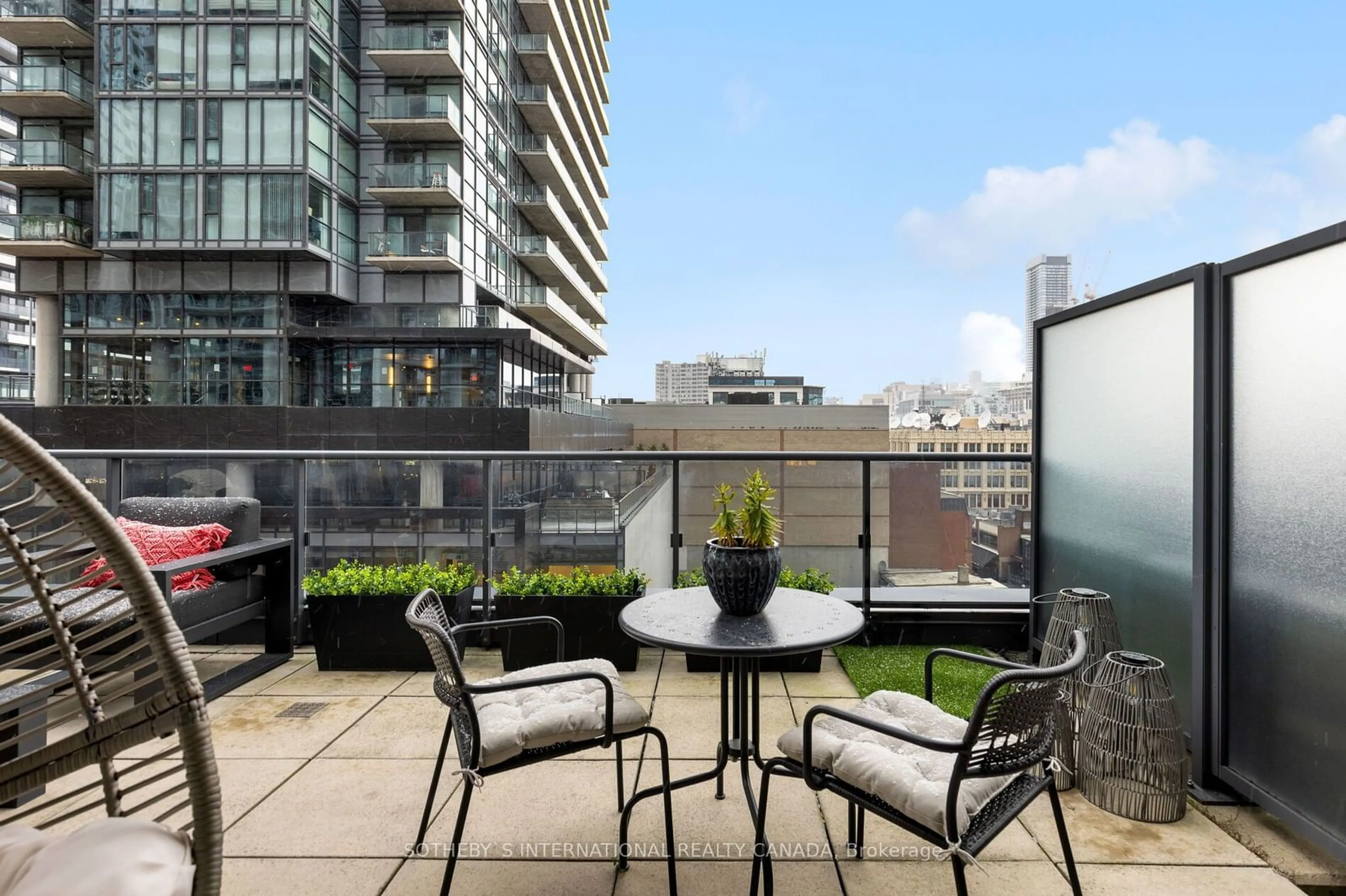 Patio, city buildings view from balcony for 295 Adelaide St #901, Toronto Ontario M5V 0C4