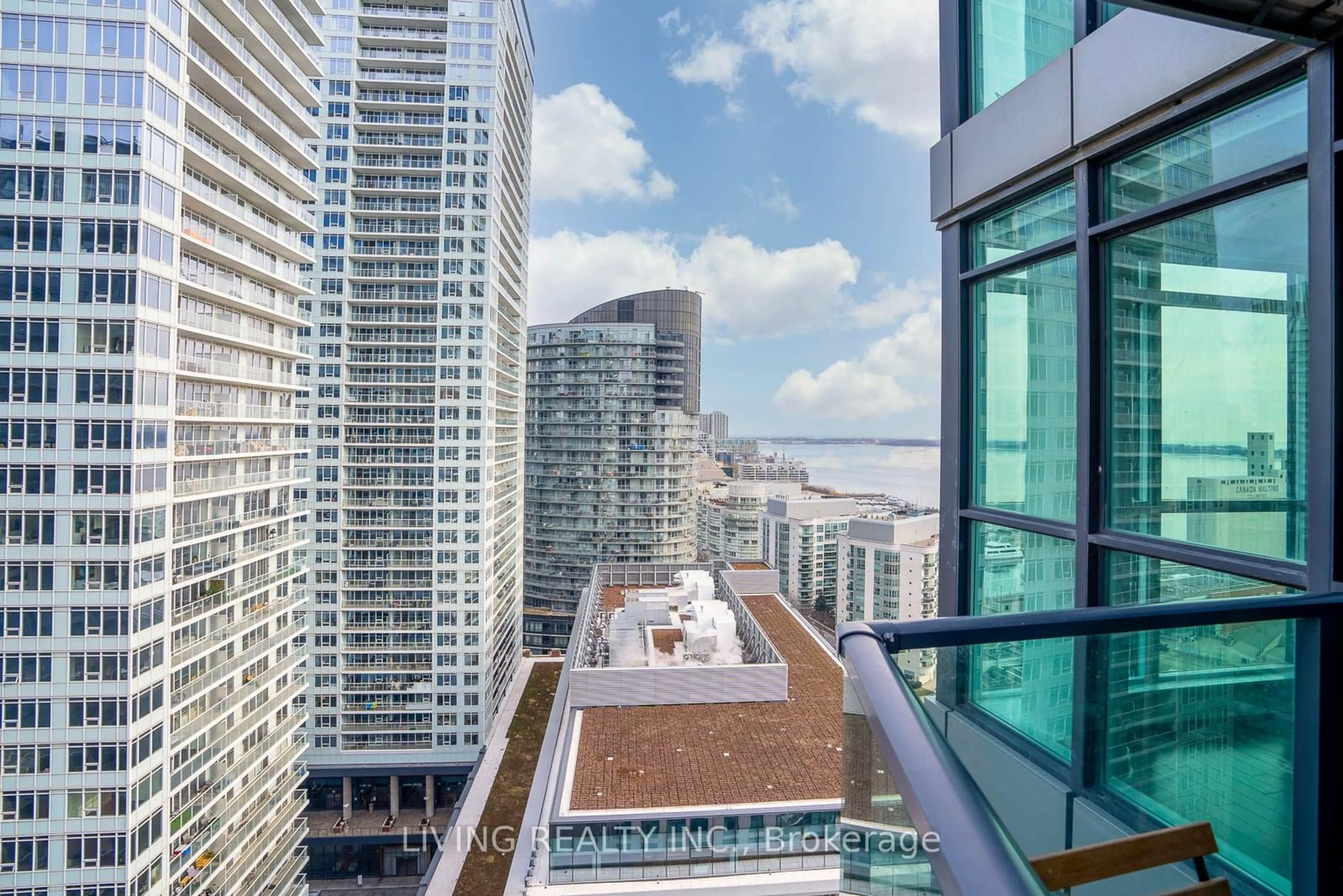 Balcony in the apartment, city buildings view from balcony for 600 Fleet St #2202, Toronto Ontario M5V 2N9