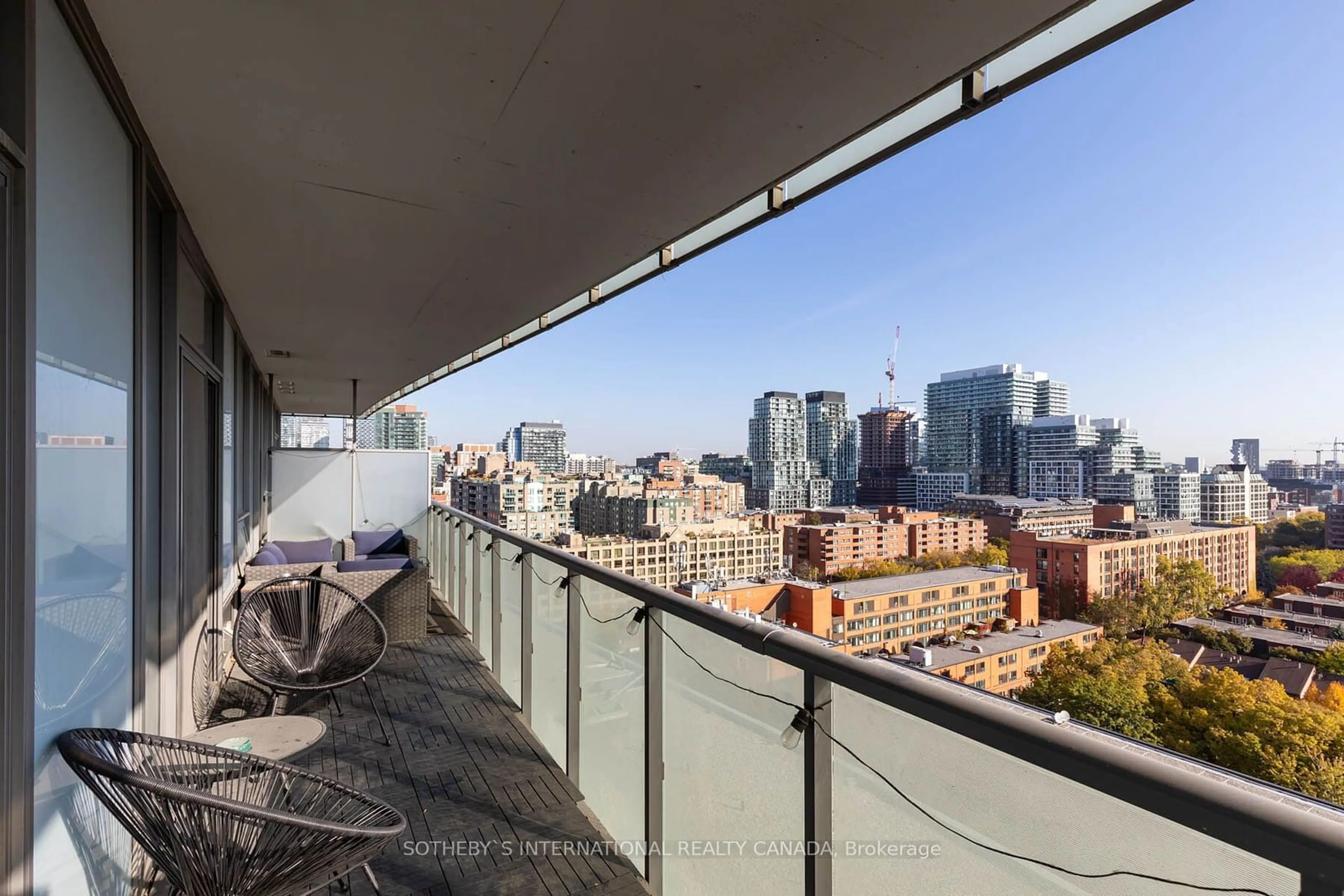 Balcony in the apartment, city buildings view from balcony for 1 Market St #1207, Toronto Ontario M5E 0A2