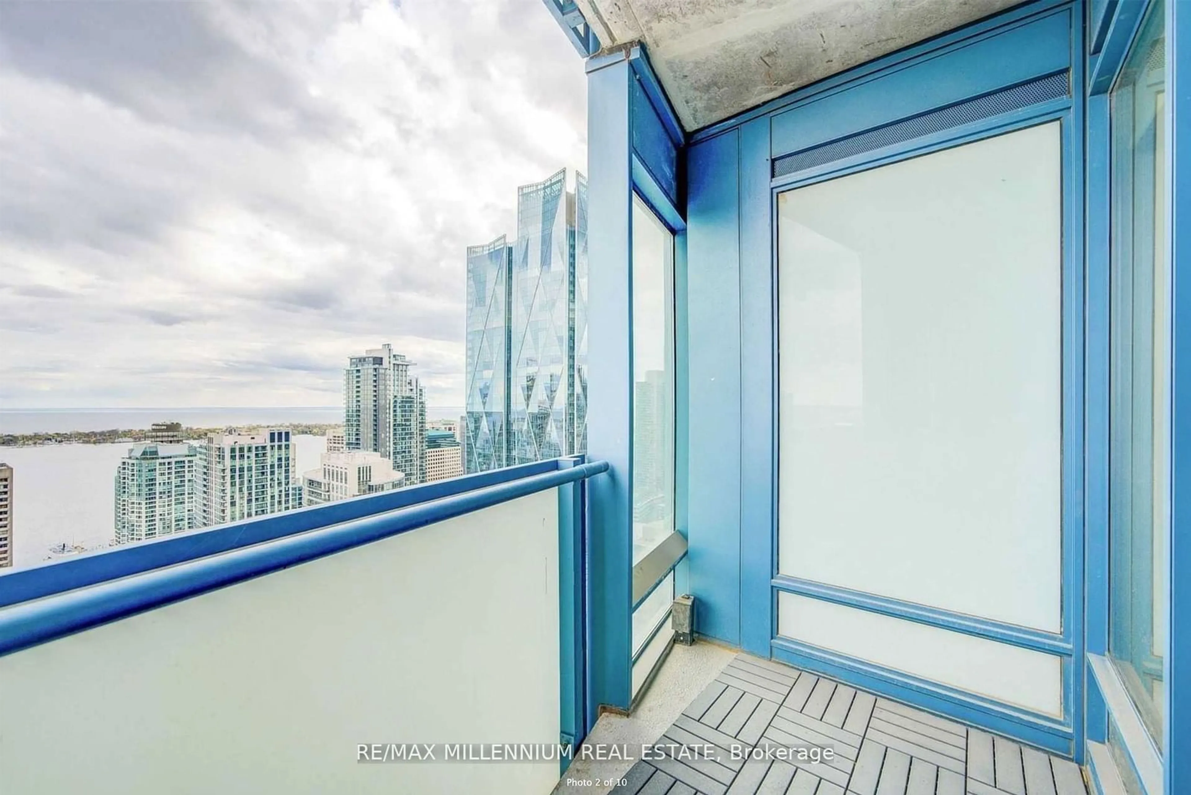 Balcony in the apartment, city buildings view from balcony for 8 The Esplanade #4411, Toronto Ontario M5E 0A6