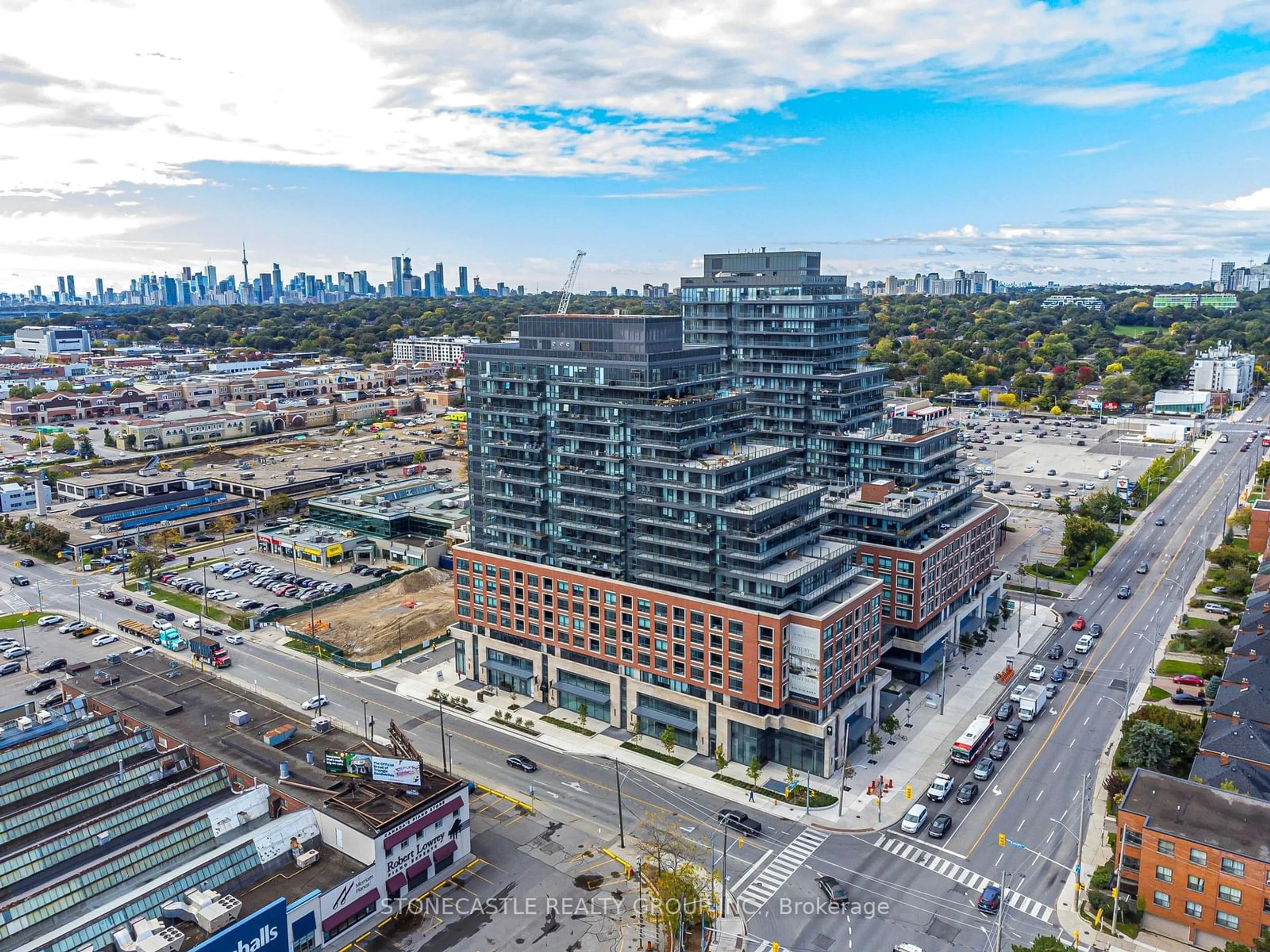 A pic from outside/outdoor area/front of a property/back of a property/a pic from drone, city buildings view from balcony for 33 Frederick Todd Way #1001, Toronto Ontario M4G 0C9