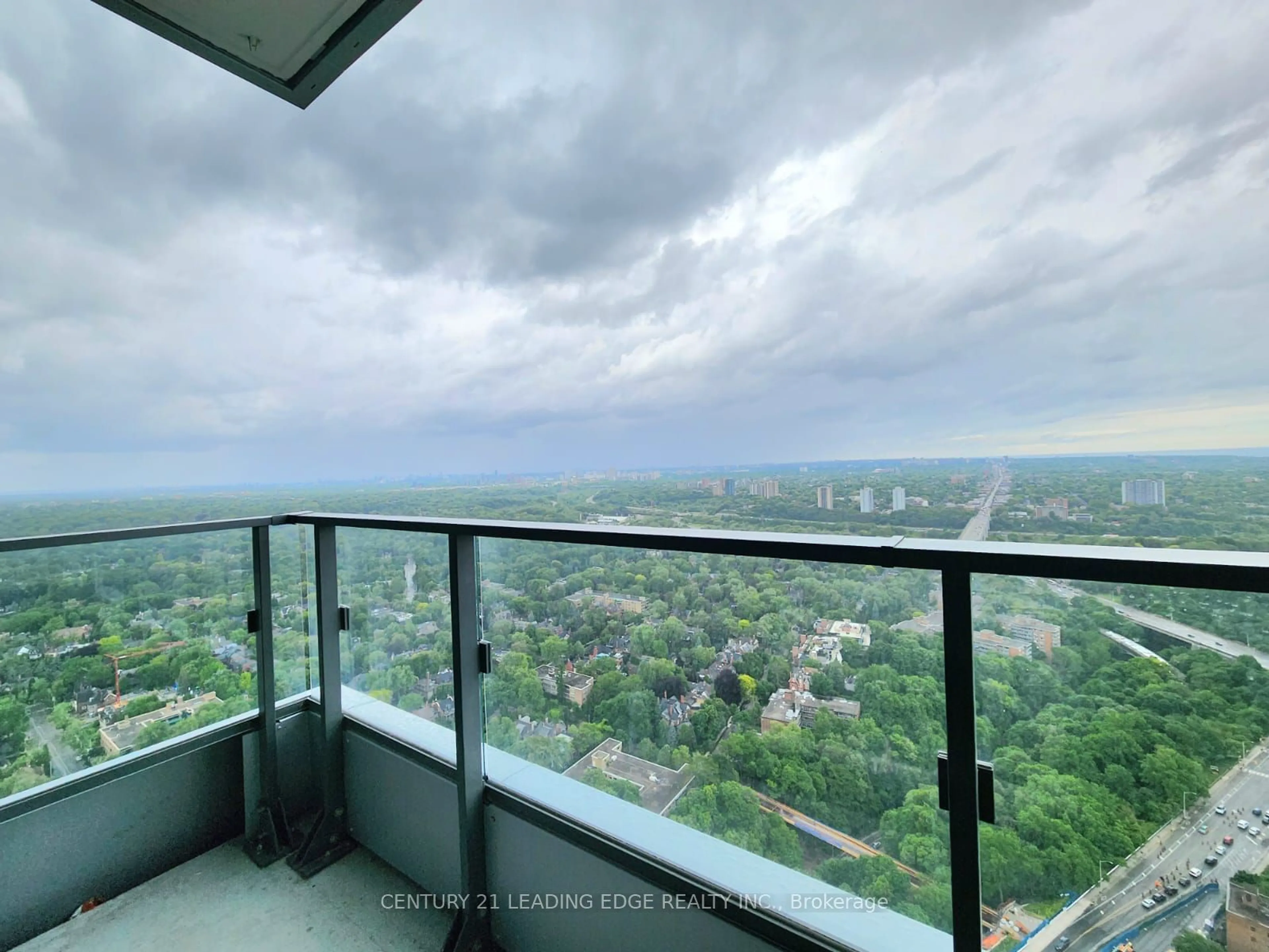 Balcony in the apartment, city buildings view from balcony for 395 Bloor St #4708, Toronto Ontario M4W 1H7