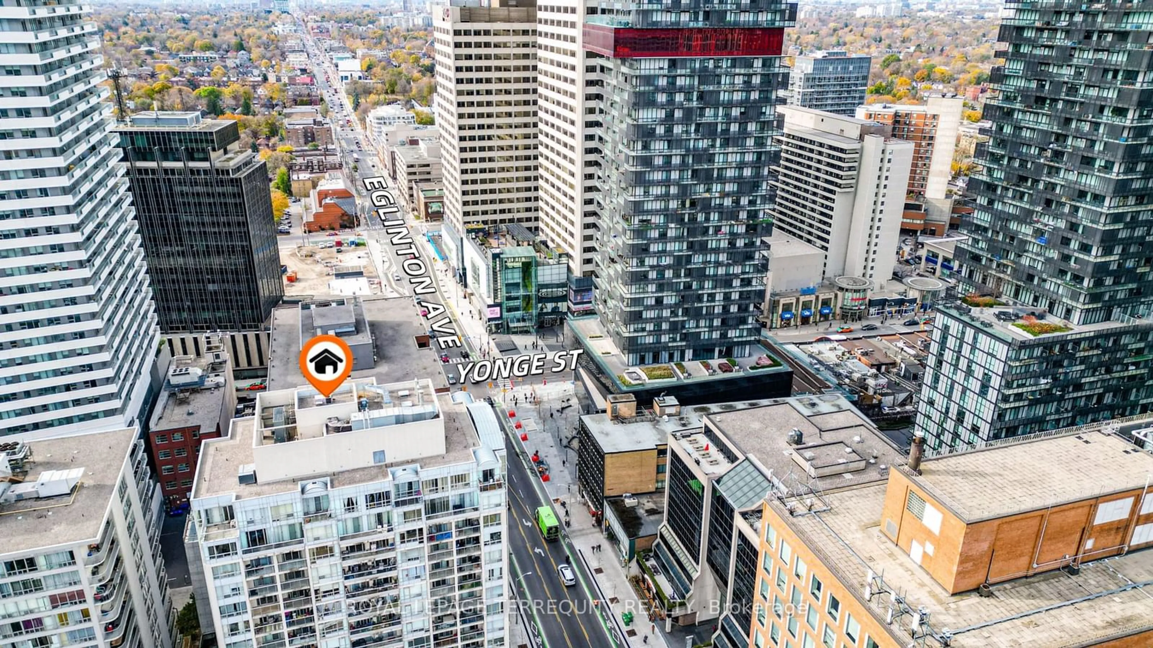 A pic from outside/outdoor area/front of a property/back of a property/a pic from drone, city buildings view from balcony for 43 Eglinton Ave #1708, Toronto Ontario M4P 1A2