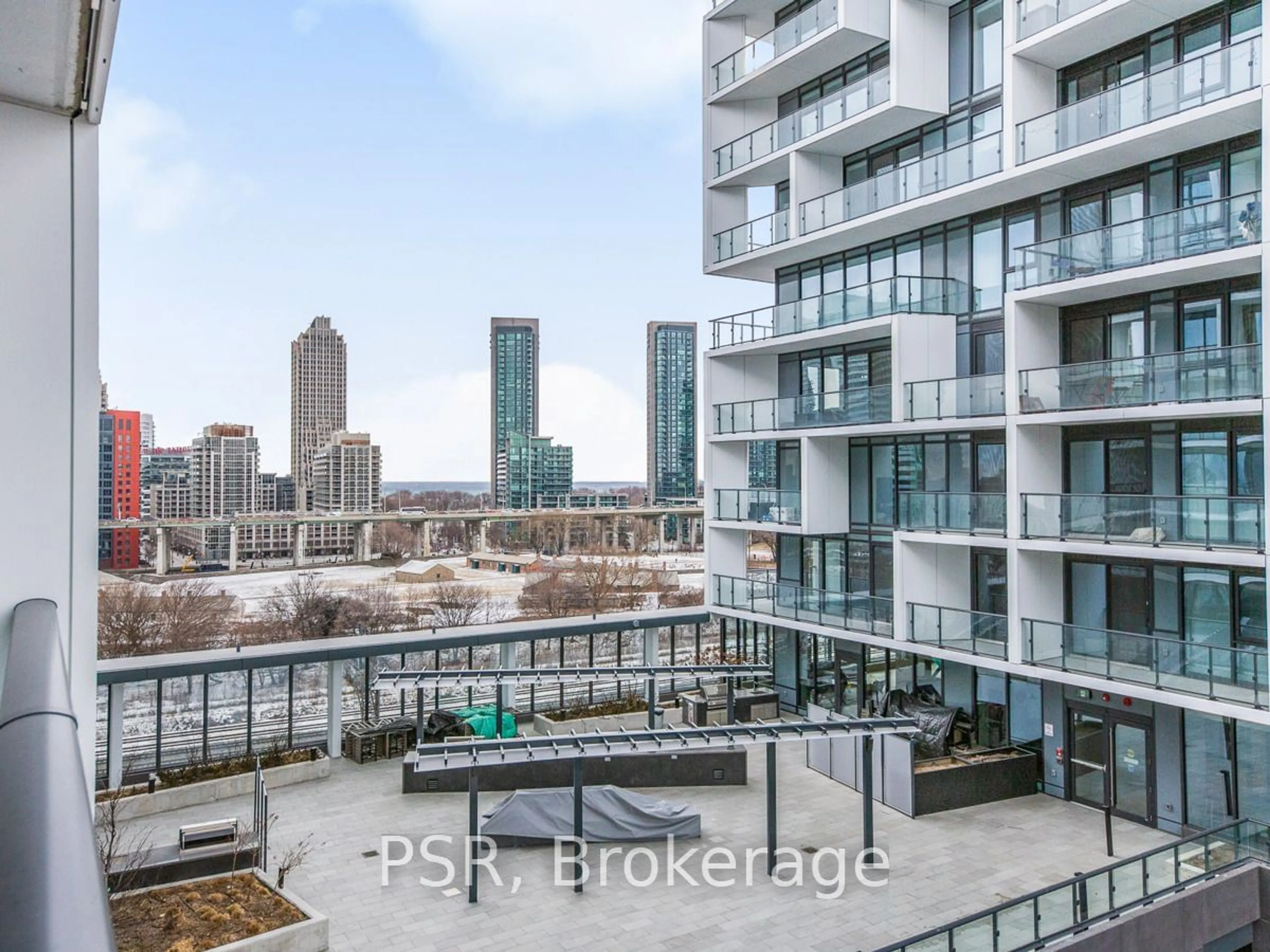 Patio, city buildings view from balcony for 9 Tecumseth St #813, Toronto Ontario M5V 0S5