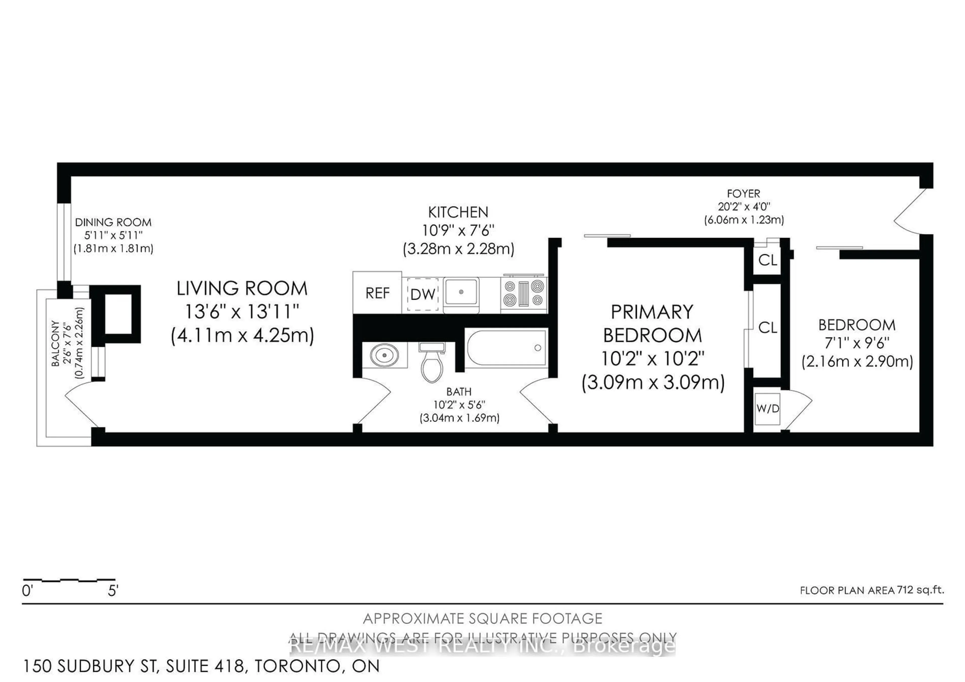 Floor plan for 150 Sudbury St #418, Toronto Ontario M6J 3S8