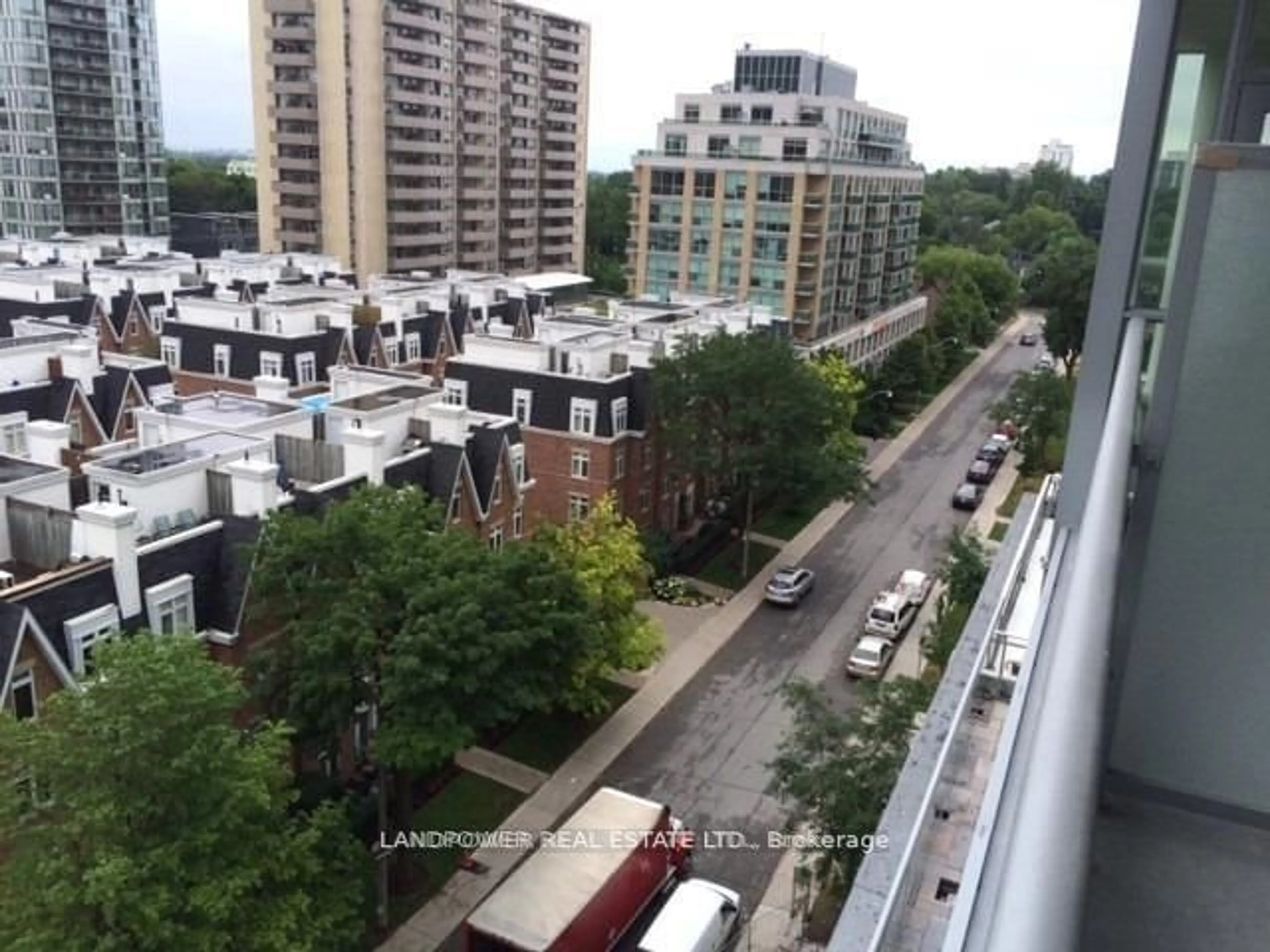 Balcony in the apartment, city buildings view from balcony for 98 Lillian St #718, Toronto Ontario M4S 0A5