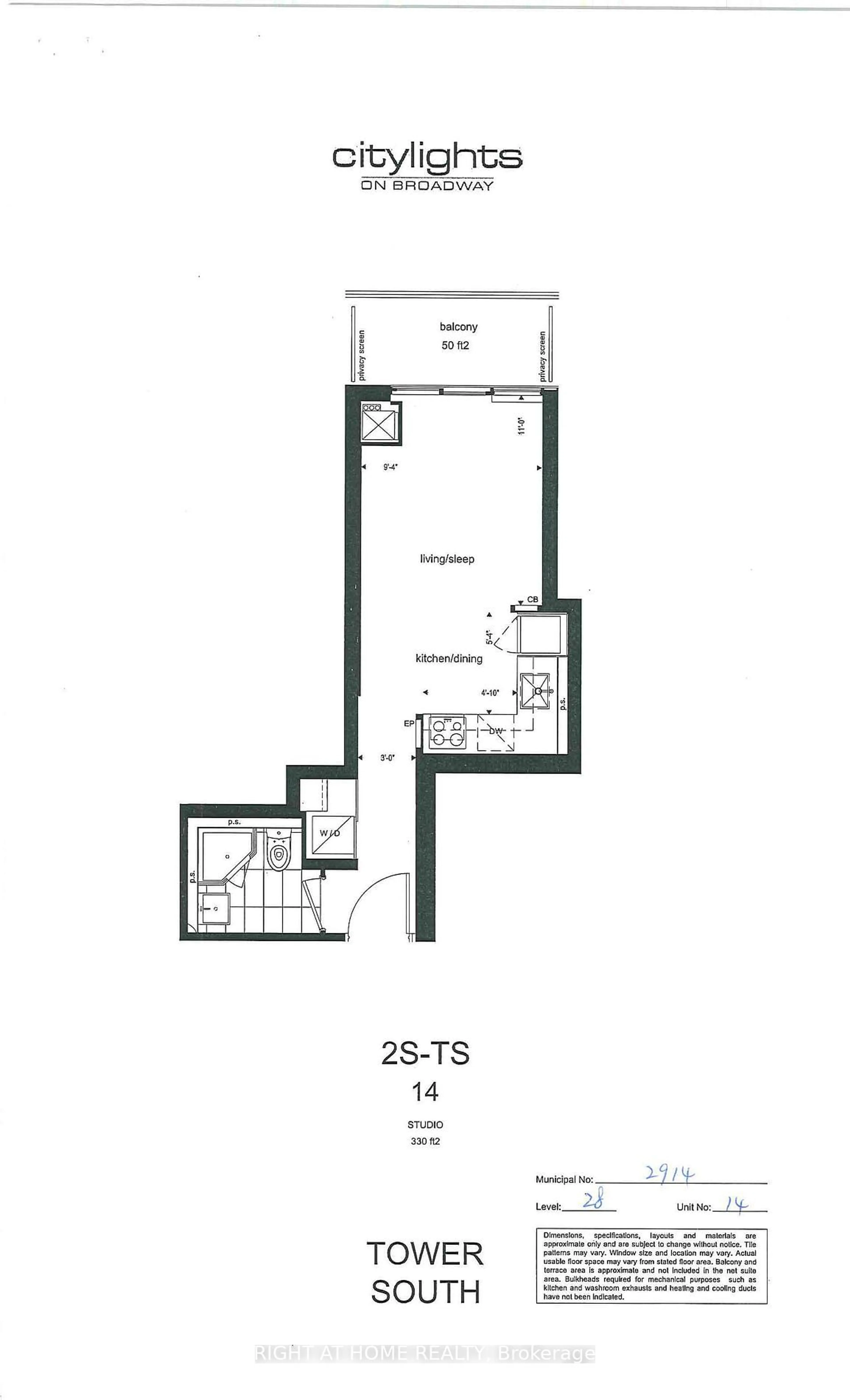 Floor plan for 195 Redpath Ave #2914, Toronto Ontario M4P 0E4