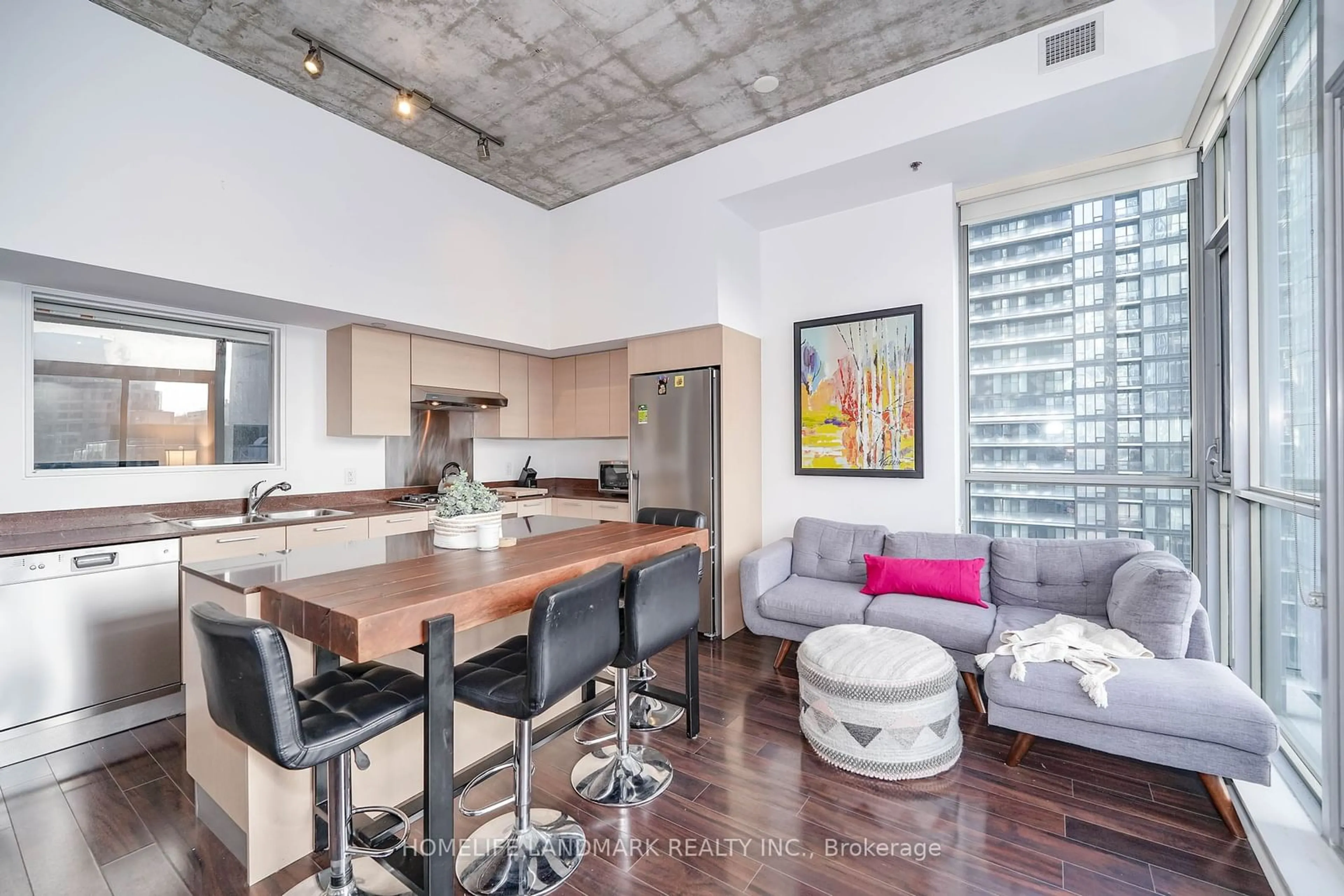 Open concept kitchen, cement floor for 375 King St #1603, Toronto Ontario M5V 1K1