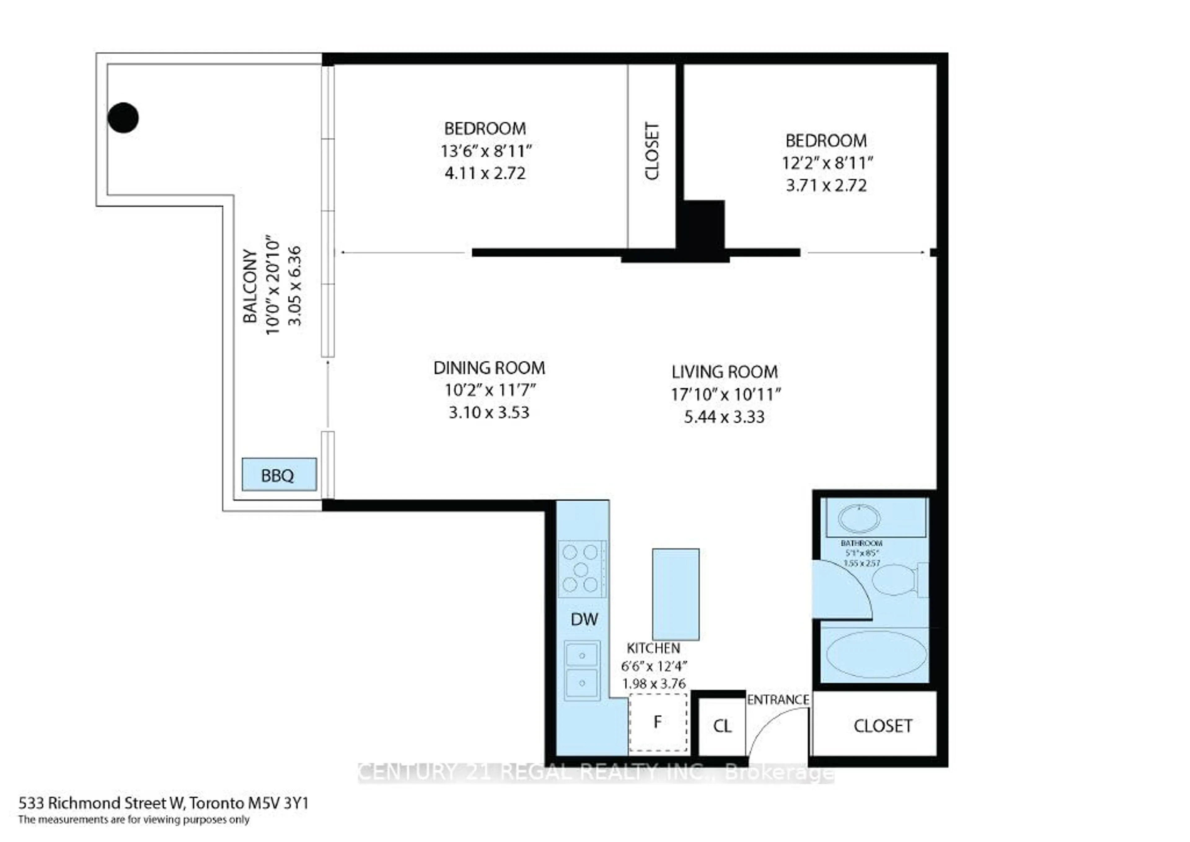 Floor plan for 533 Richmond St #605, Toronto Ontario M5V 3Y1