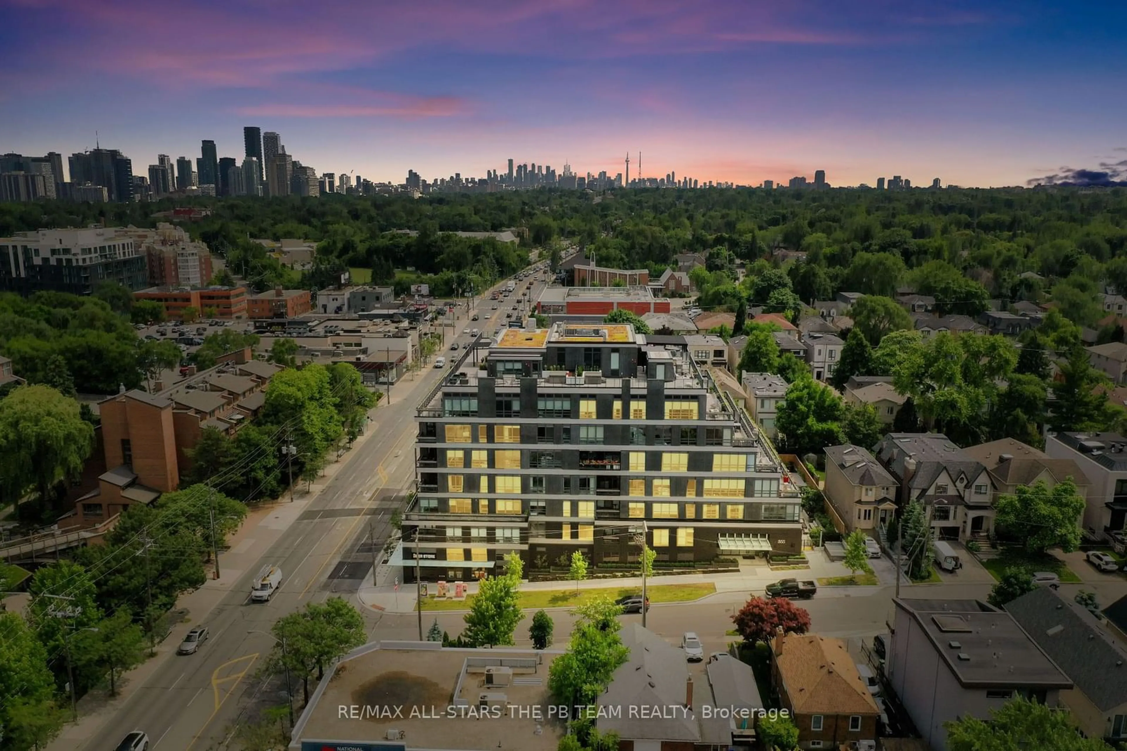 A pic from outside/outdoor area/front of a property/back of a property/a pic from drone, city buildings view from balcony for 355 Bedford Park Ave #201, Toronto Ontario M5M 0A5