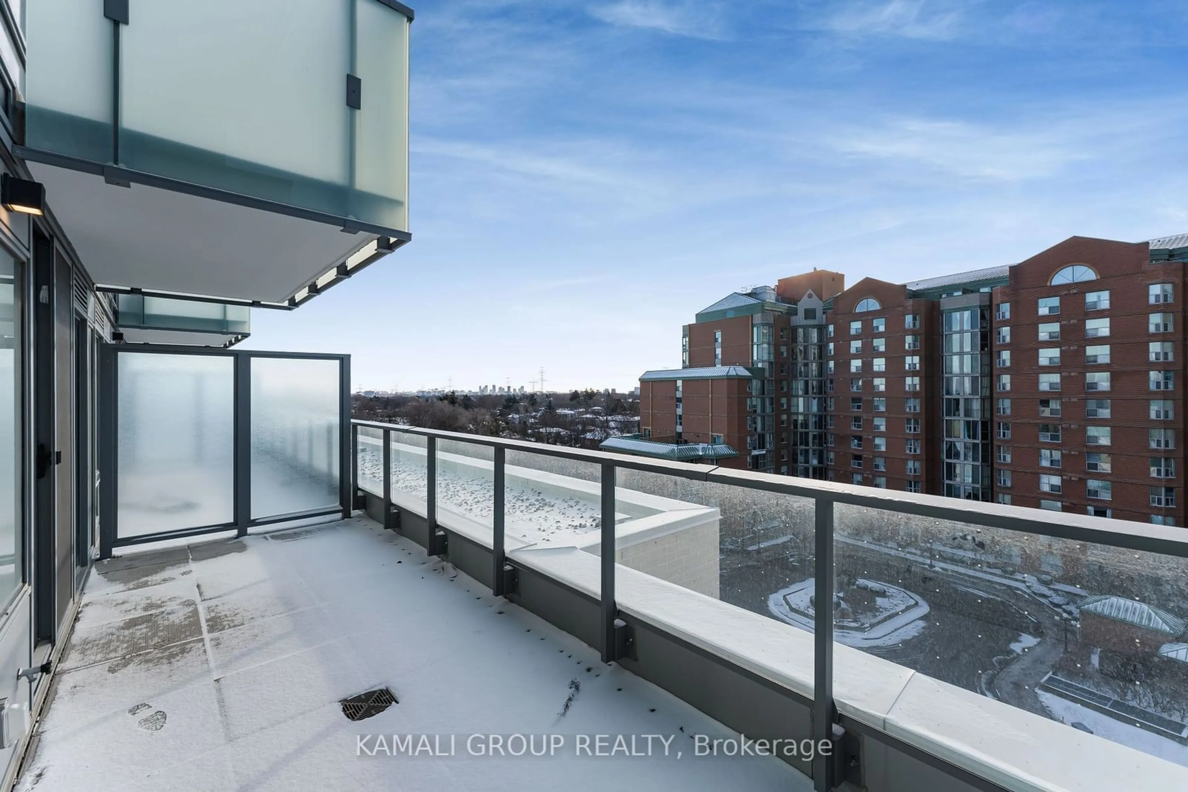 Balcony in the apartment, city buildings view from balcony for 8 Olympic Garden Dr #S709, Toronto Ontario M2M 0B9