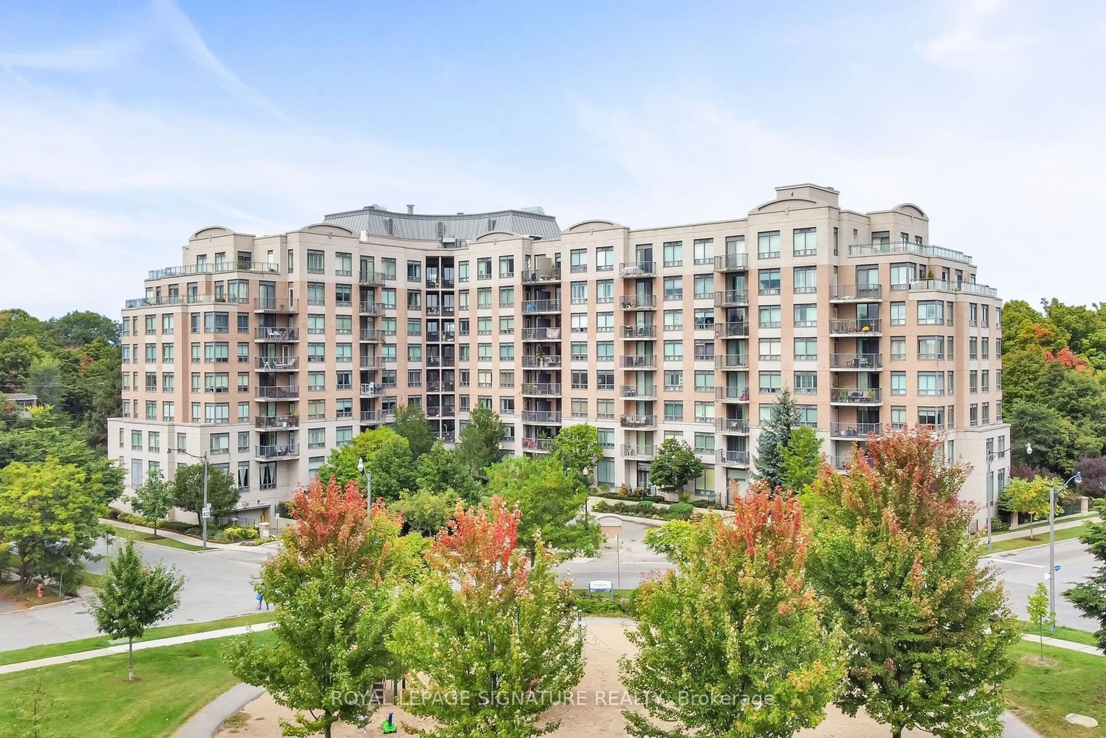 A pic from outside/outdoor area/front of a property/back of a property/a pic from drone, city buildings view from balcony for 16 Dallimore Circ #308, Toronto Ontario M3C 4C4