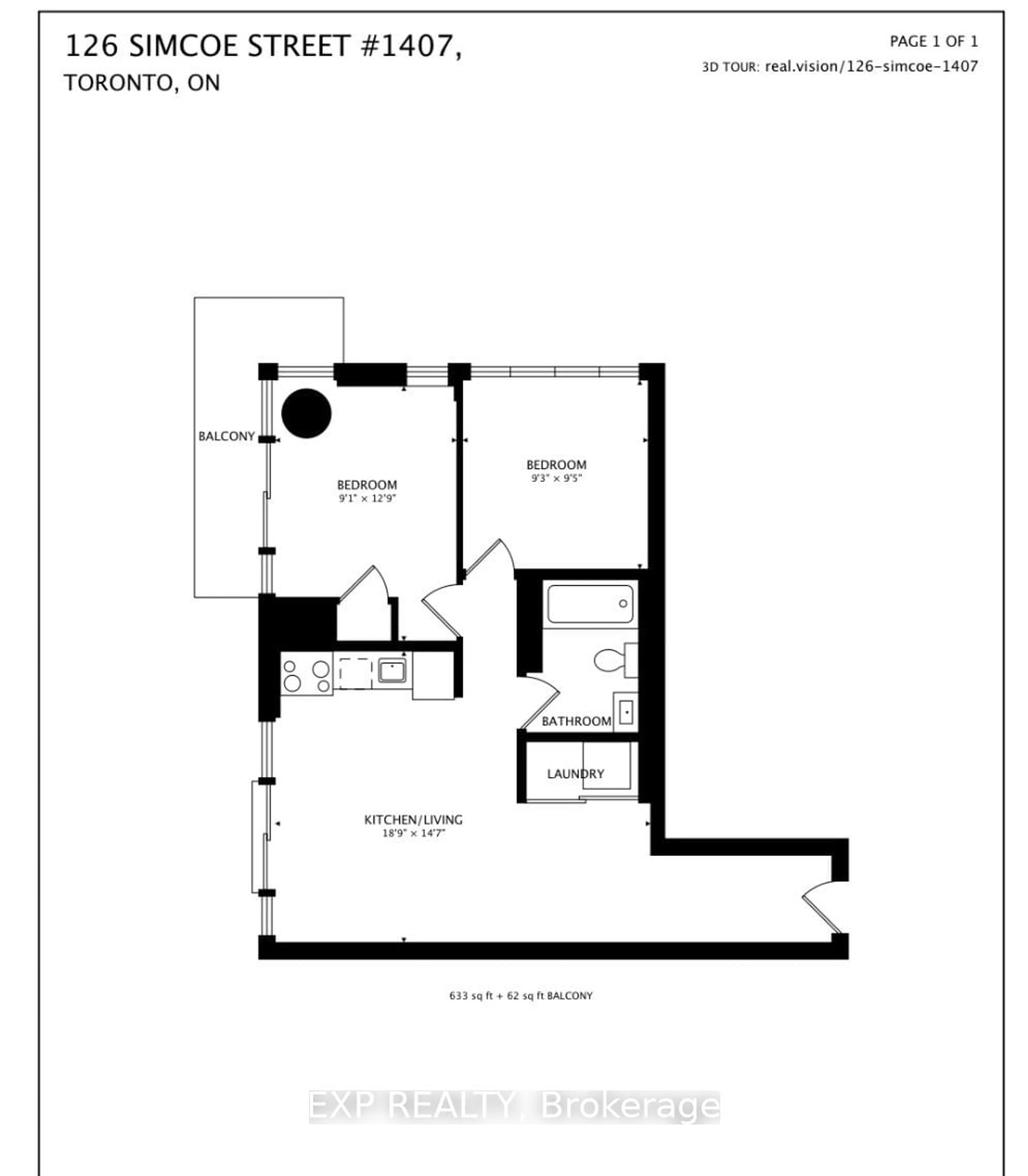 Floor plan for 126 Simcoe St #1407, Toronto Ontario M5H 4E6