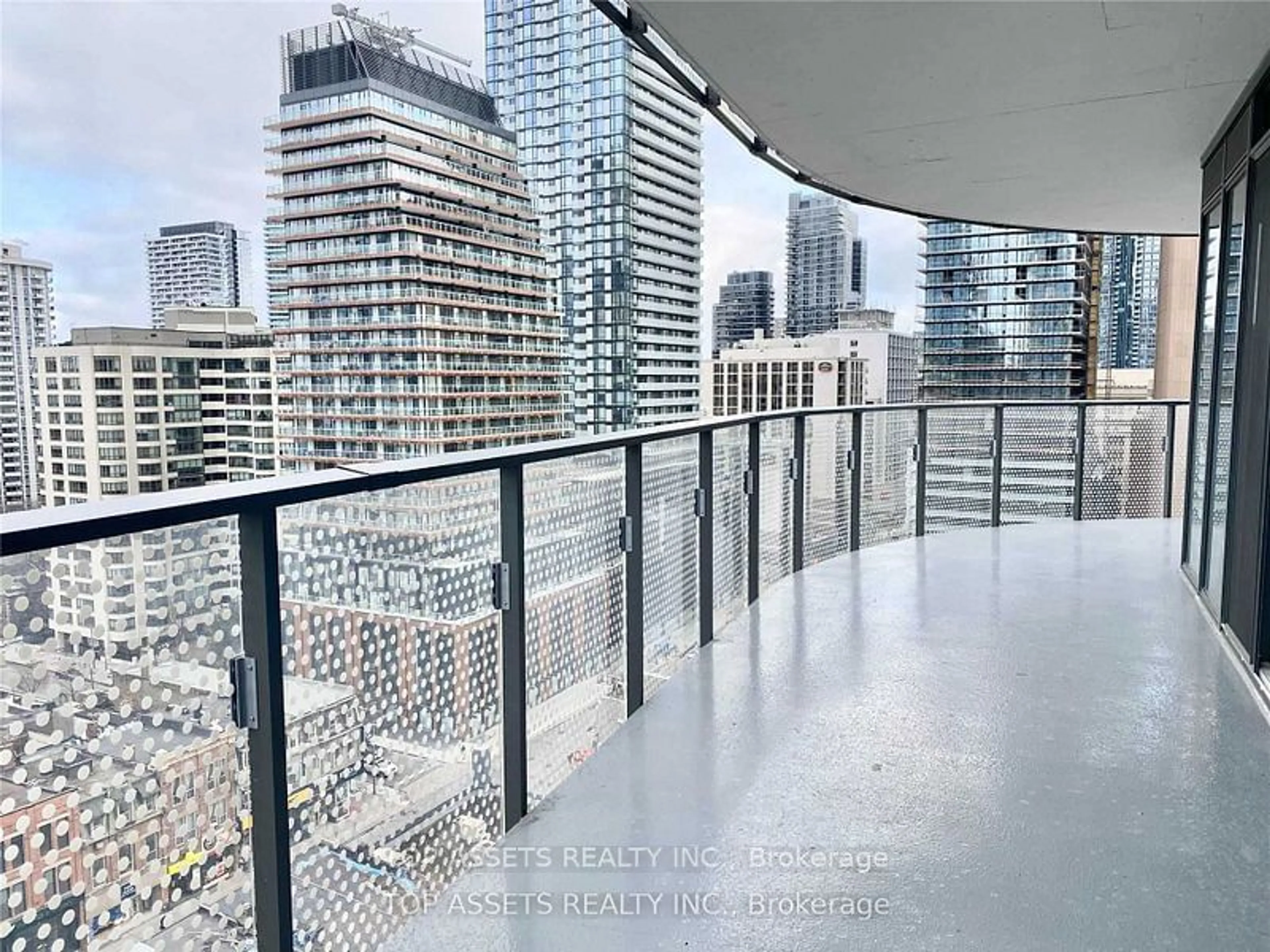 Balcony in the apartment, city buildings view from balcony for 11 Wellesley St #1102, Toronto Ontario M4Y 0G4