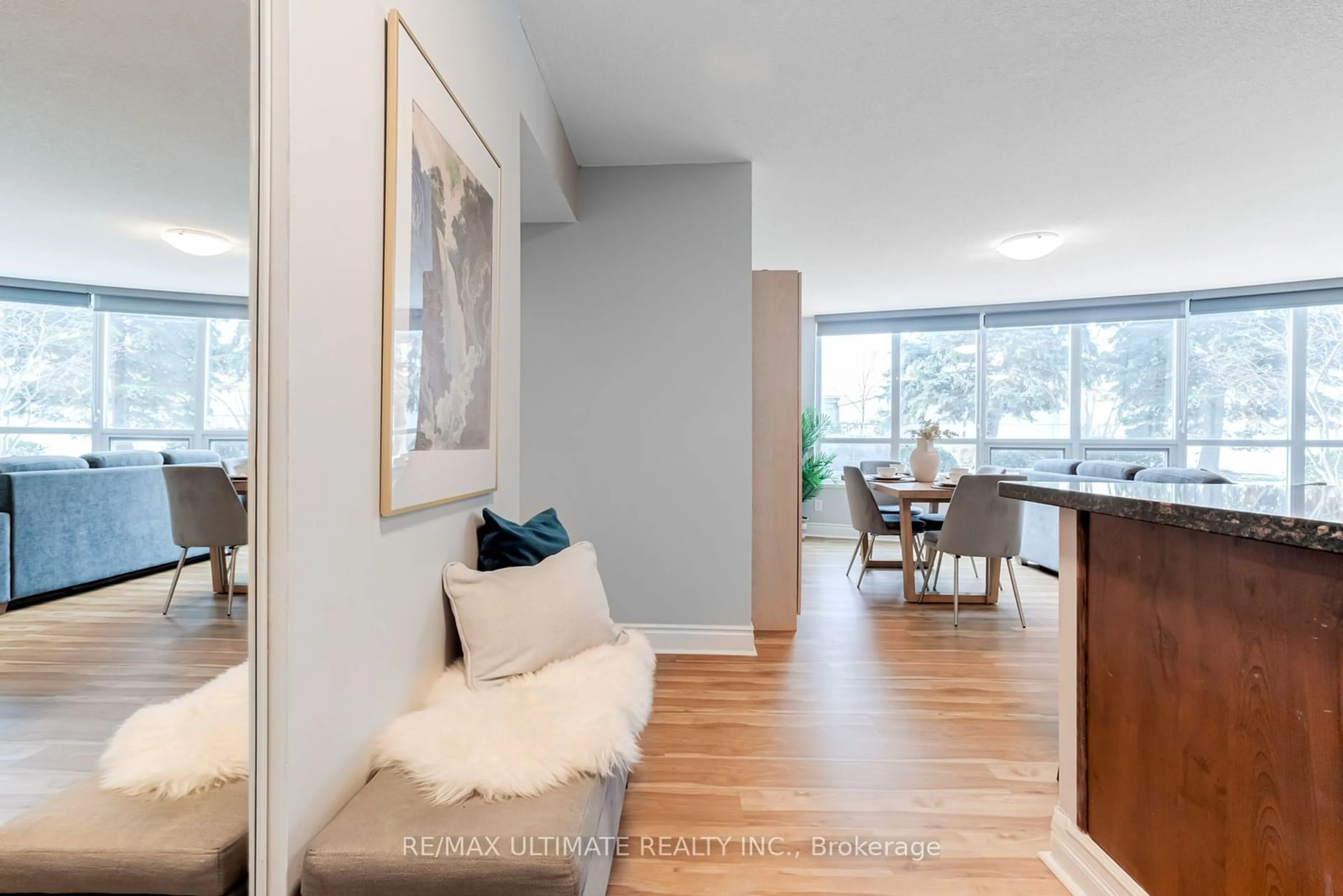 Living room with furniture, wood/laminate floor for 25 Greenview Ave #319, Toronto Ontario M2M 0A5