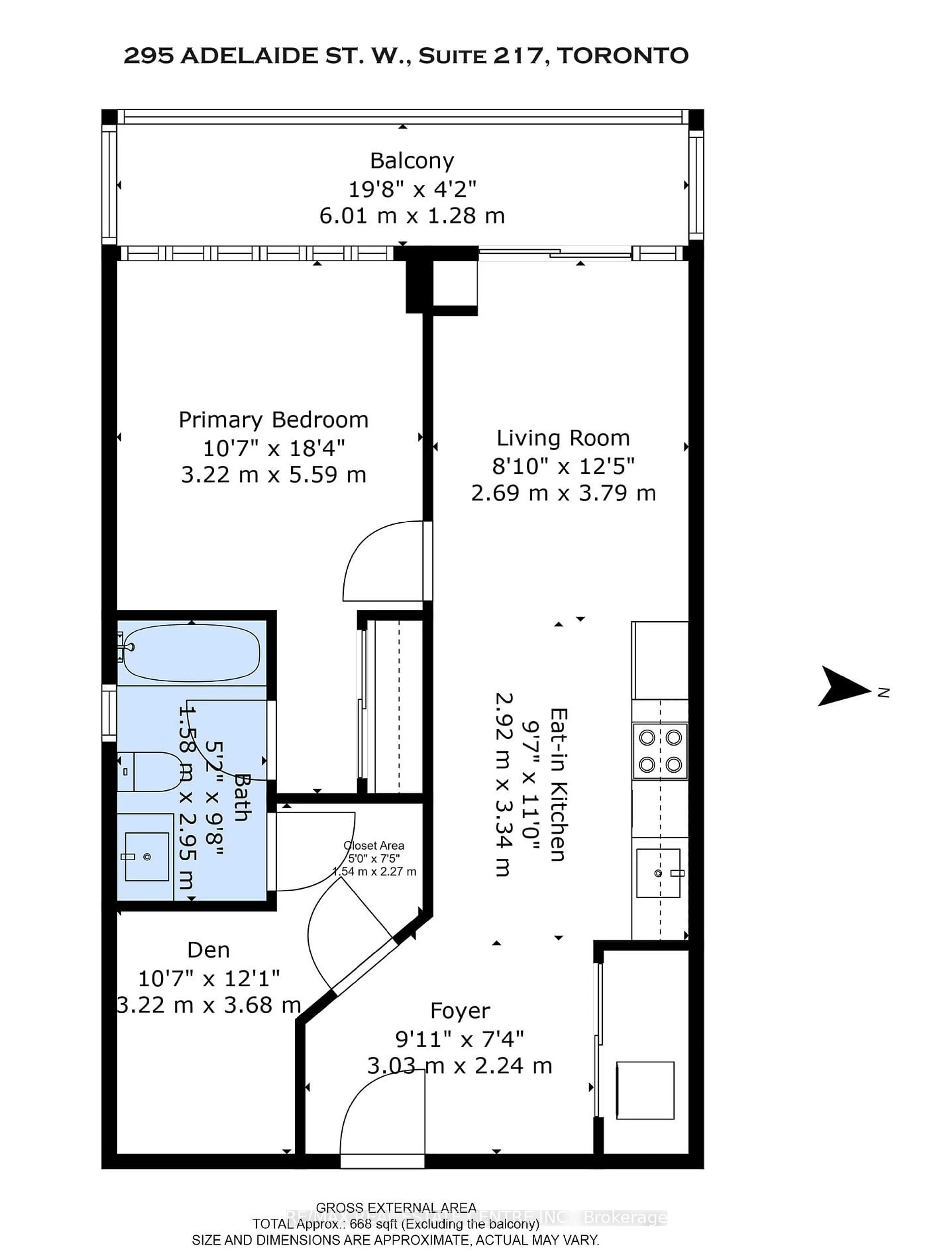 Floor plan for 295 Adelaide St #217, Toronto Ontario M5V 0L4