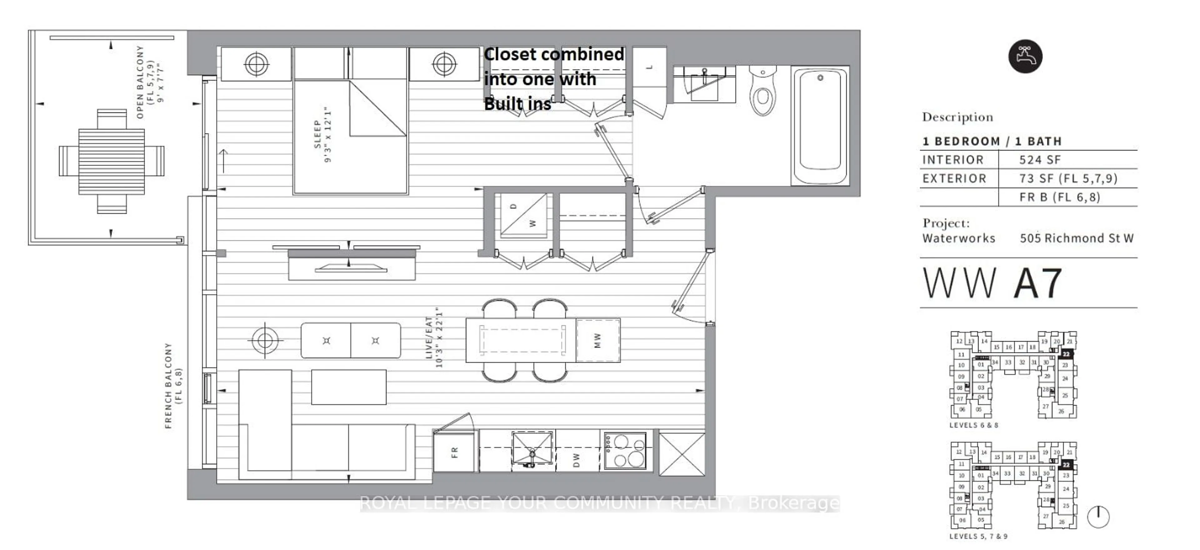 Floor plan for 505 Richmond St #722, Toronto Ontario M5V 0P4