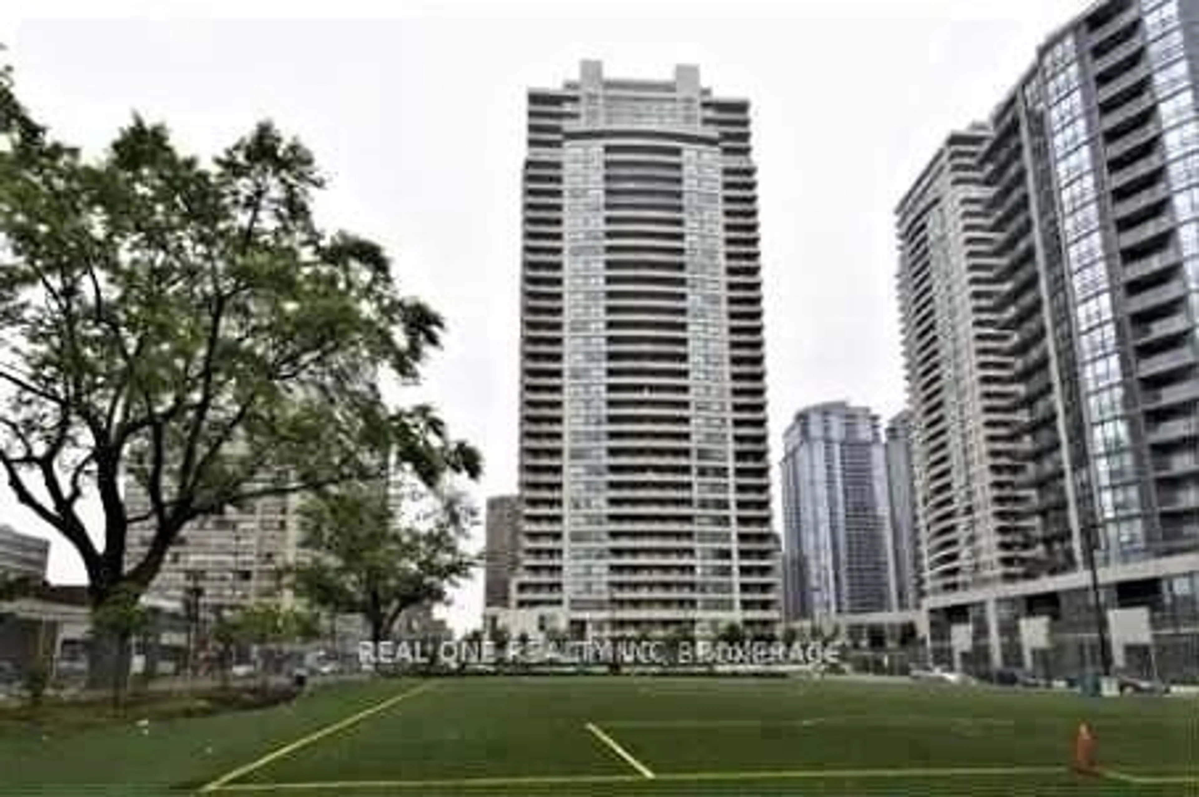 Patio, city buildings view from balcony for 18 Spring Garden Ave #1902, Toronto Ontario M2N 7M2