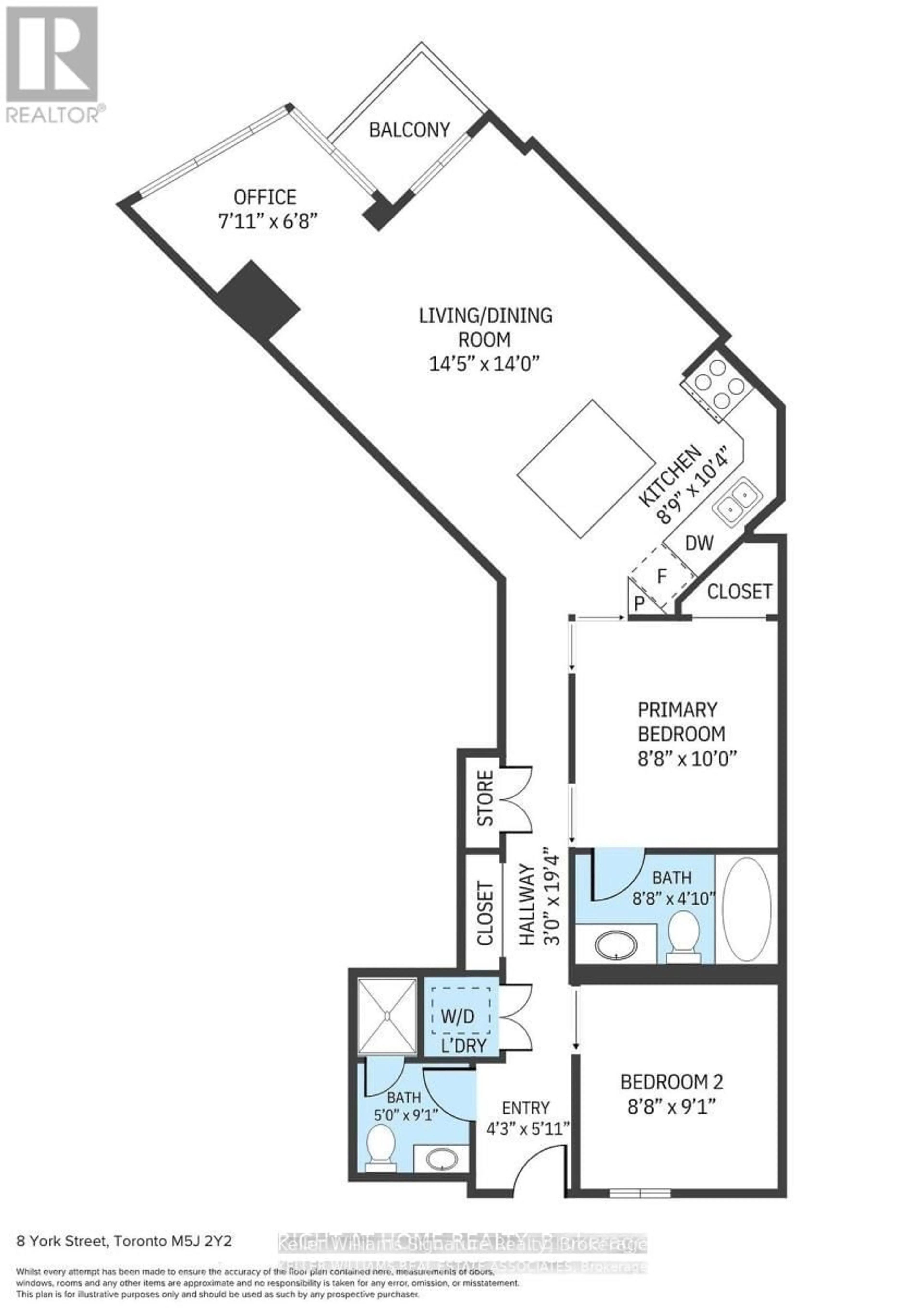 Floor plan for 8 York St #1010, Toronto Ontario M5J 2Y2