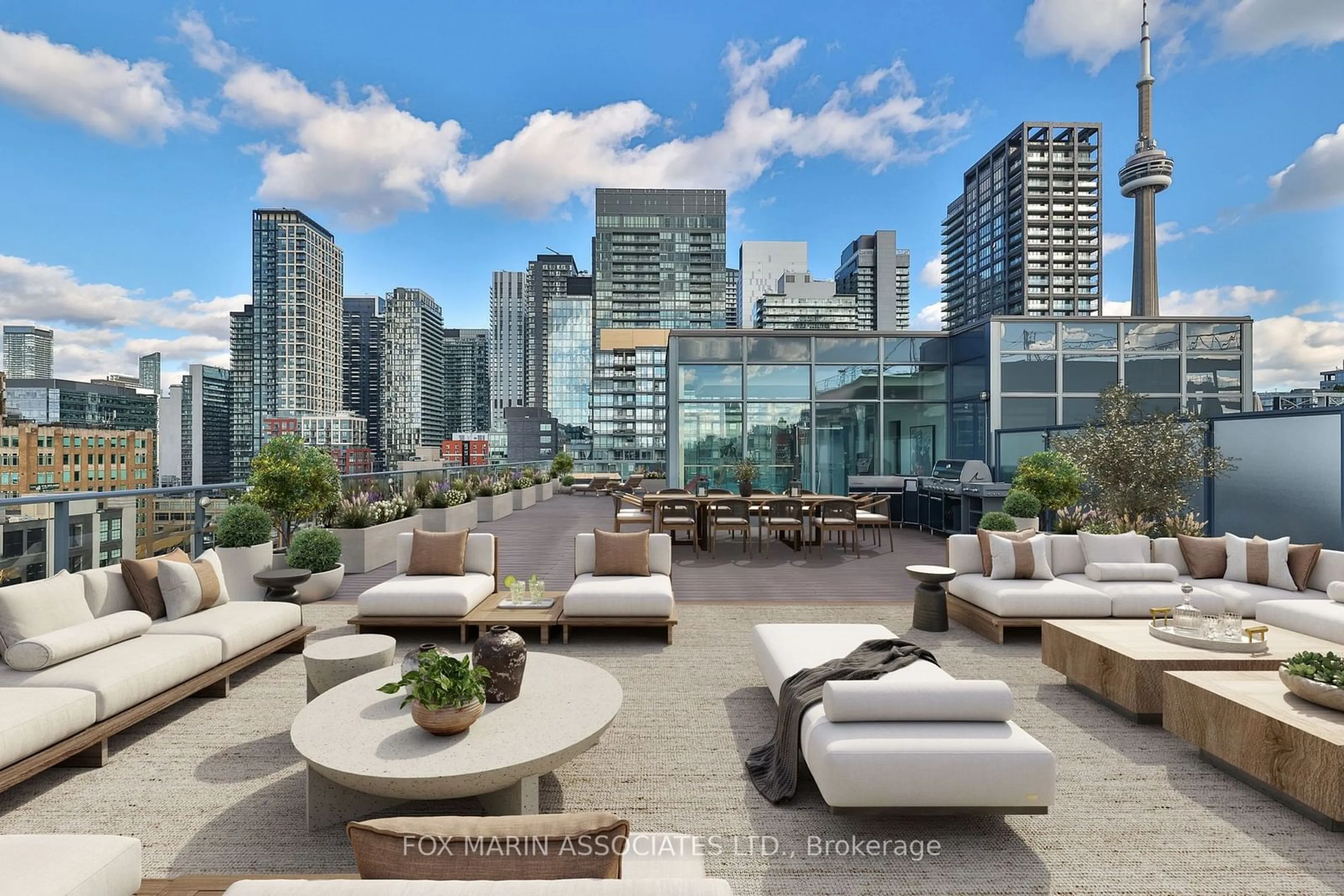 Patio, city buildings view from balcony for 478 King St #PH-02, Toronto Ontario M5V 0A8