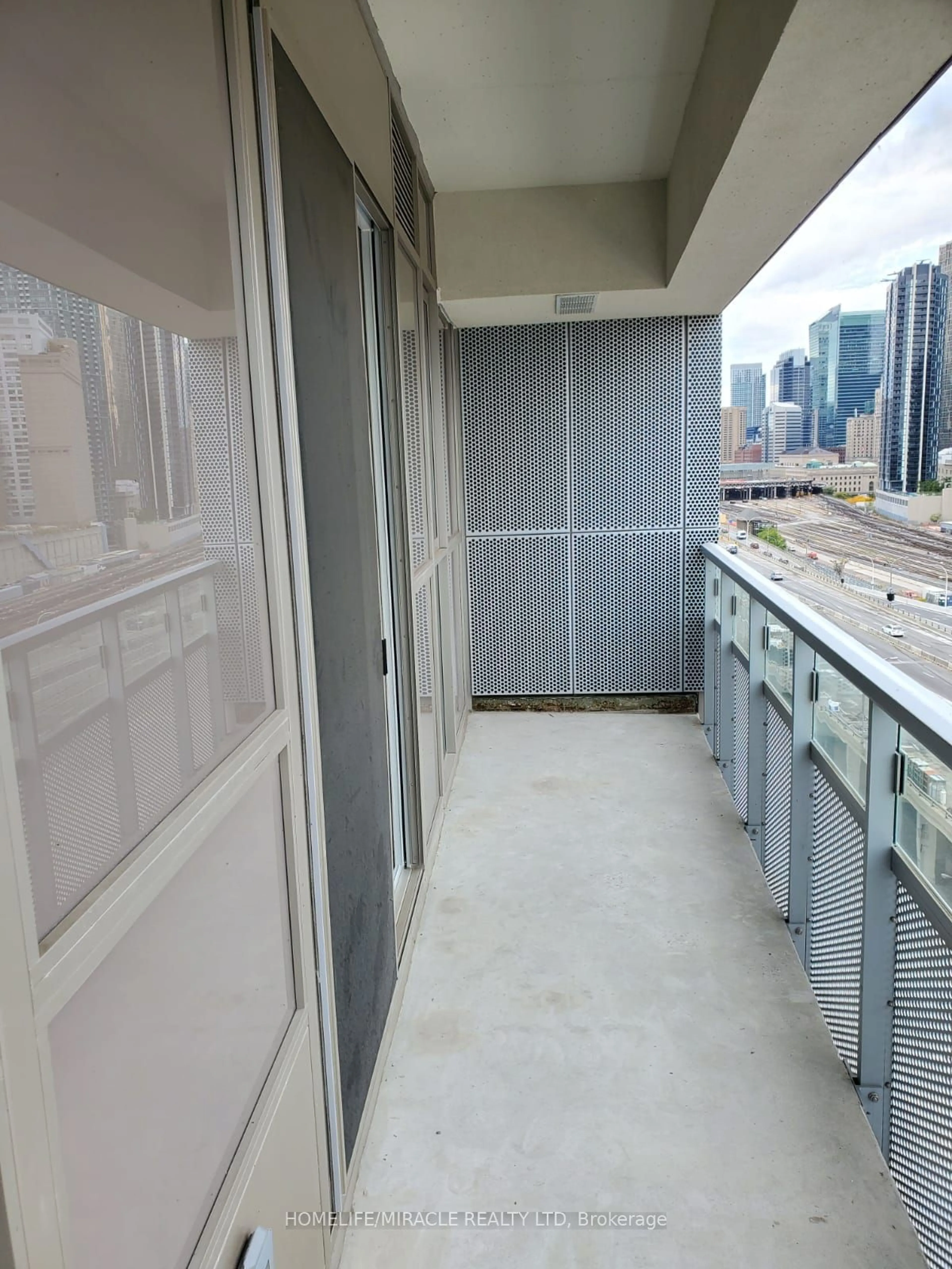 Balcony in the apartment, city buildings view from balcony for 15 Lower Jarvis St #1012, Toronto Ontario M5E 1R7