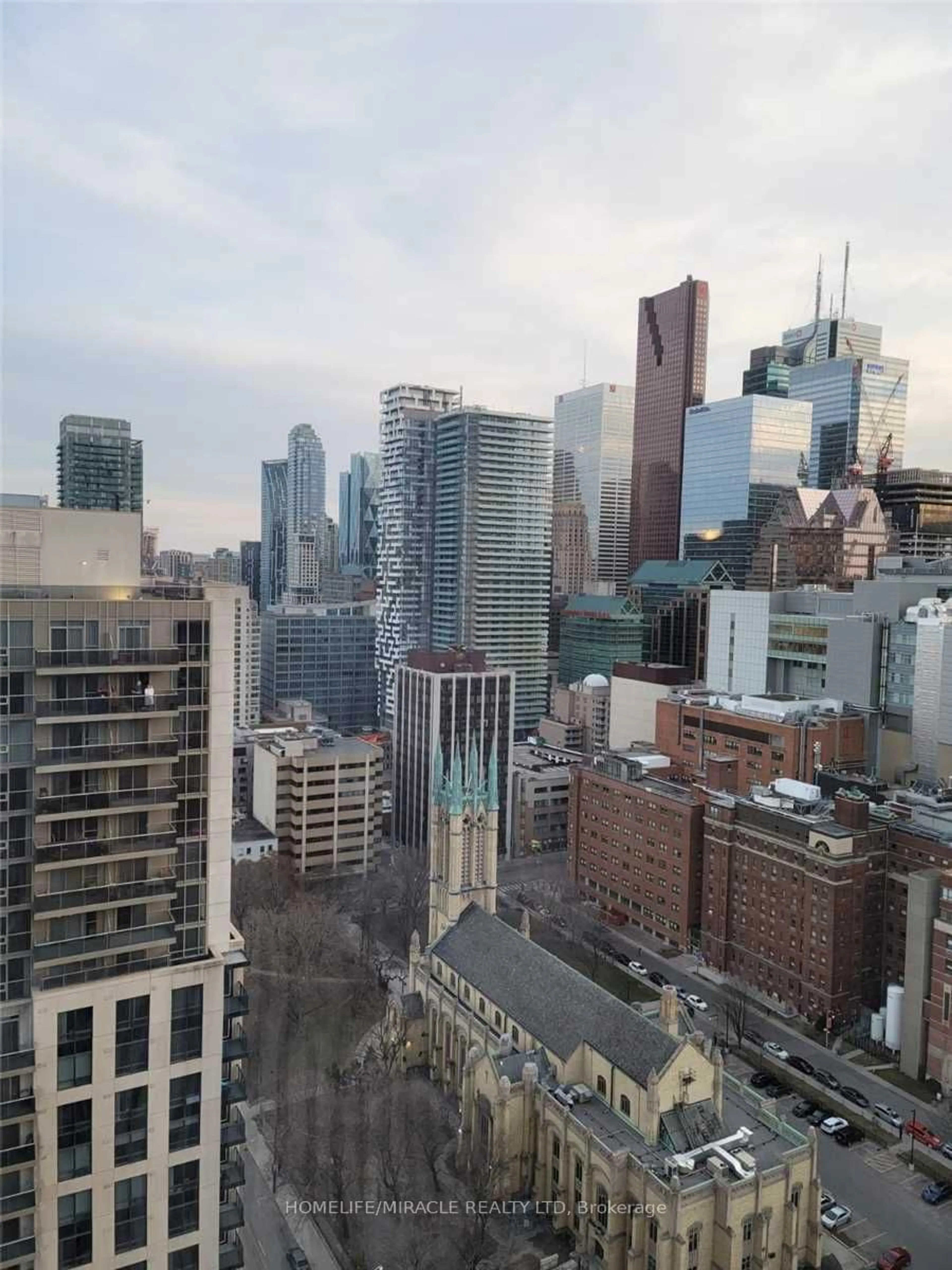 A pic from outside/outdoor area/front of a property/back of a property/a pic from drone, city buildings view from balcony for 60 shuter St #ph105, Toronto Ontario M5B 1A8