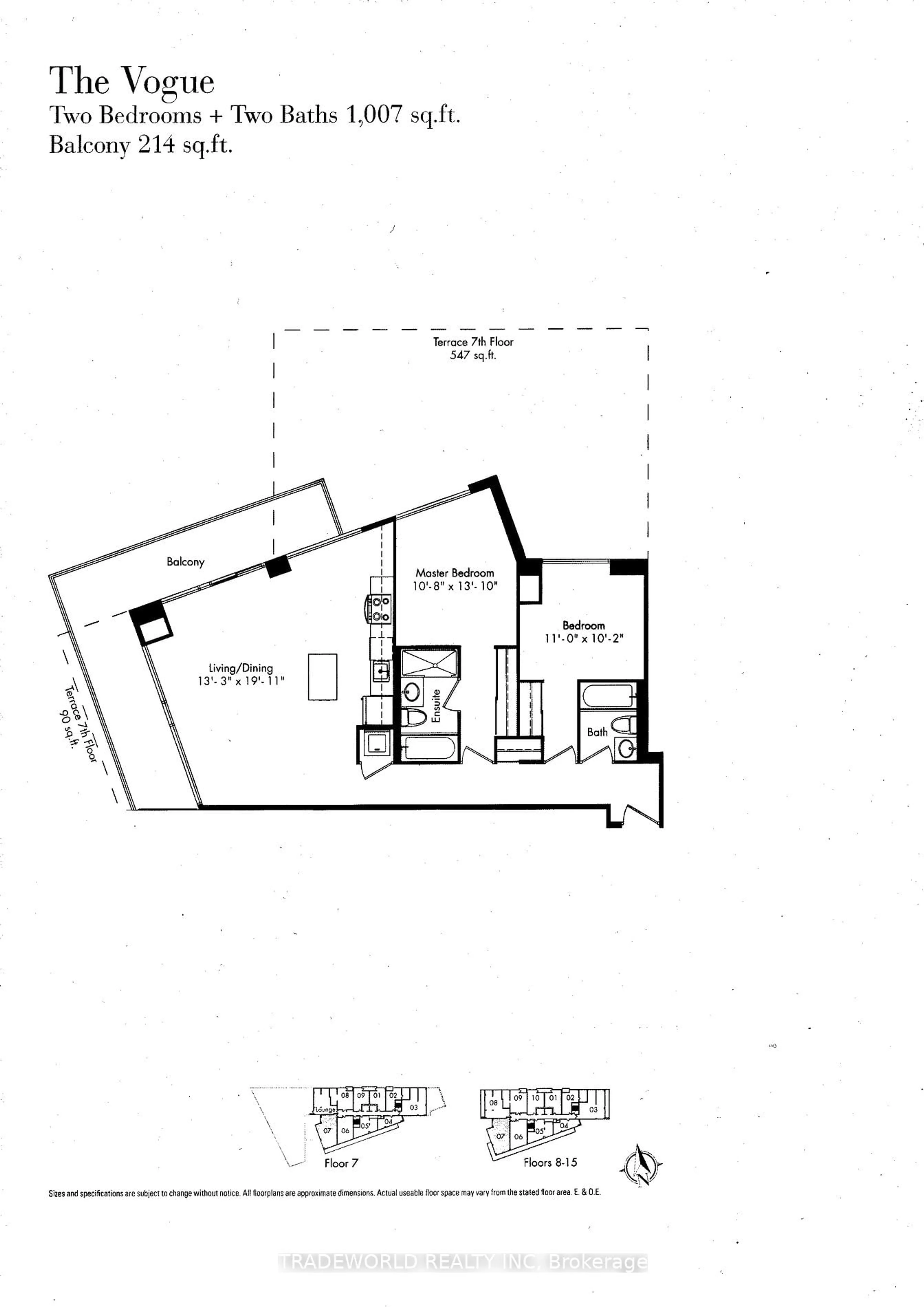 Floor plan for 15 Bruyeres Mews #1008, Toronto Ontario M5V 0A7