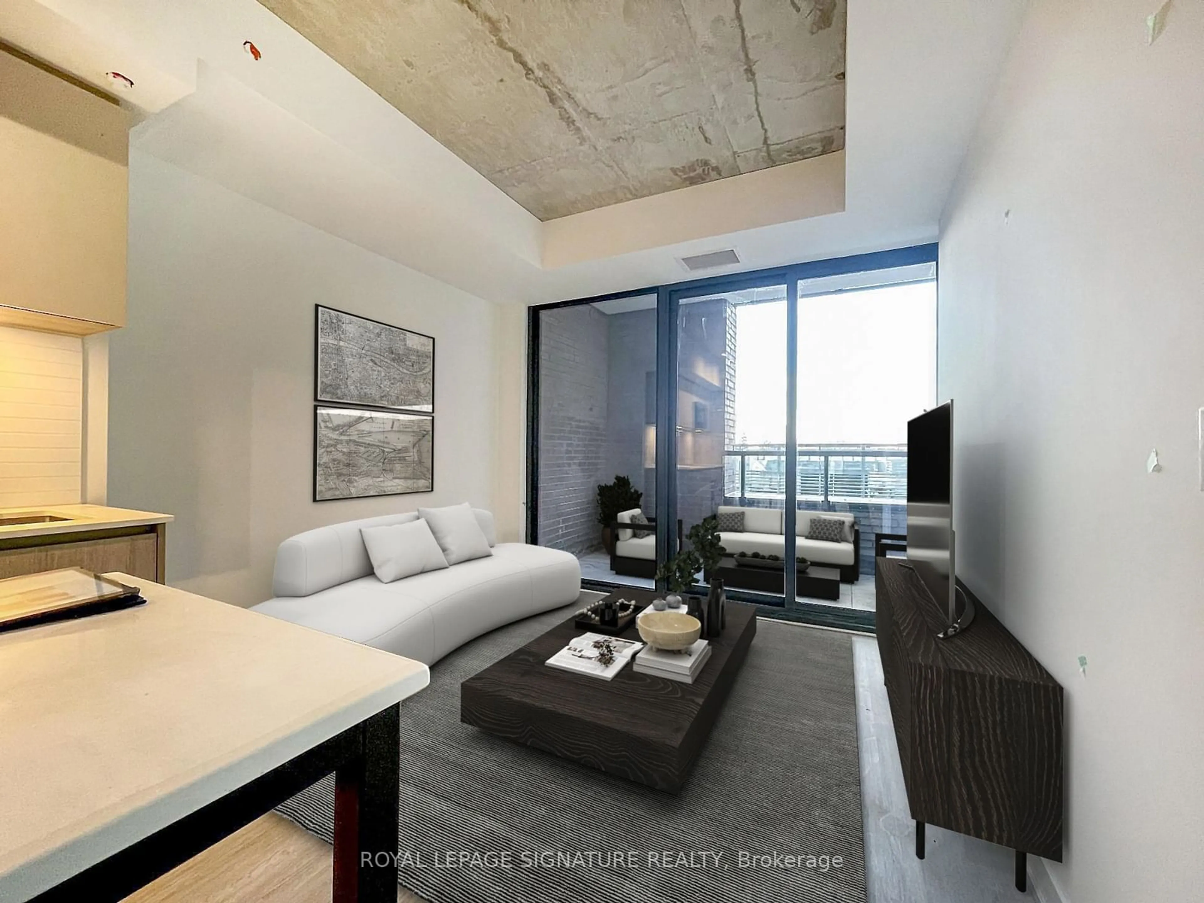 Living room with furniture, cement floor for 47 Mutual St #307, Toronto Ontario M5B 0C6