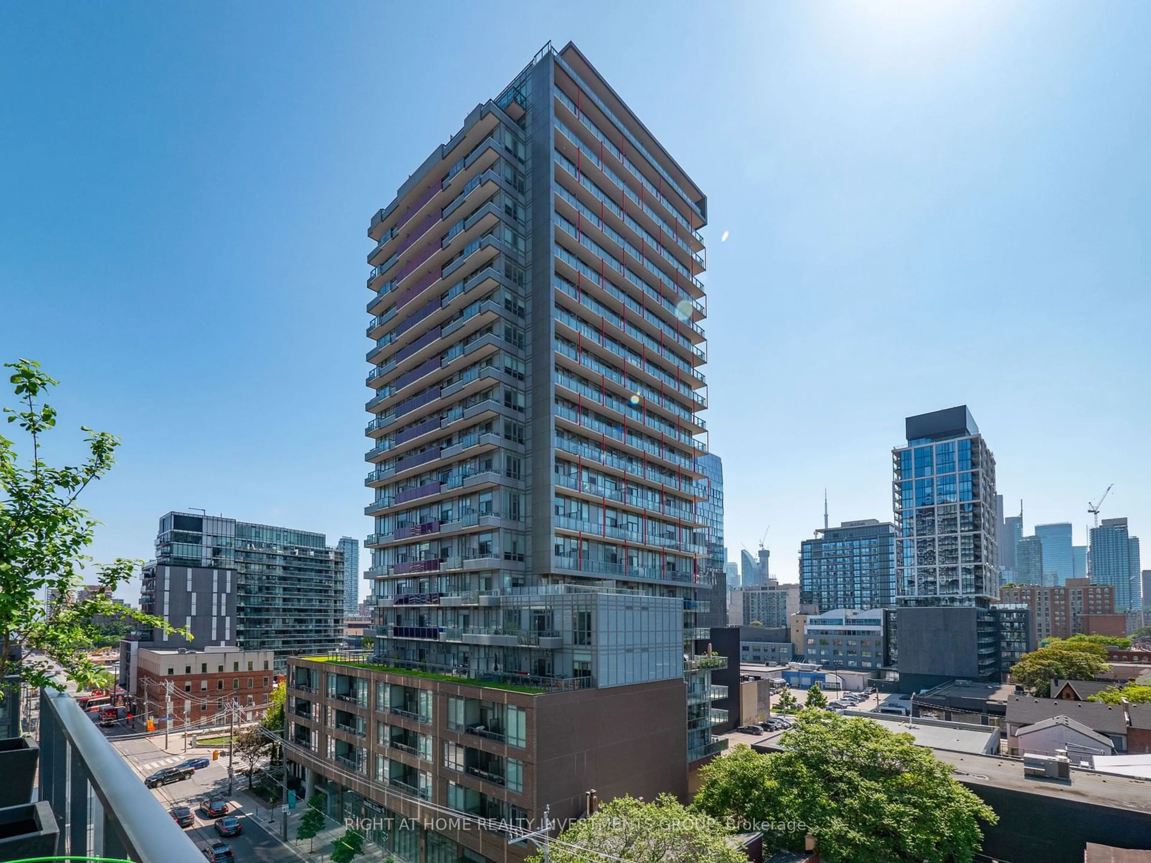 A pic from outside/outdoor area/front of a property/back of a property/a pic from drone, city buildings view from balcony for 120 Parliament St #1208, Toronto Ontario M5A 0N6