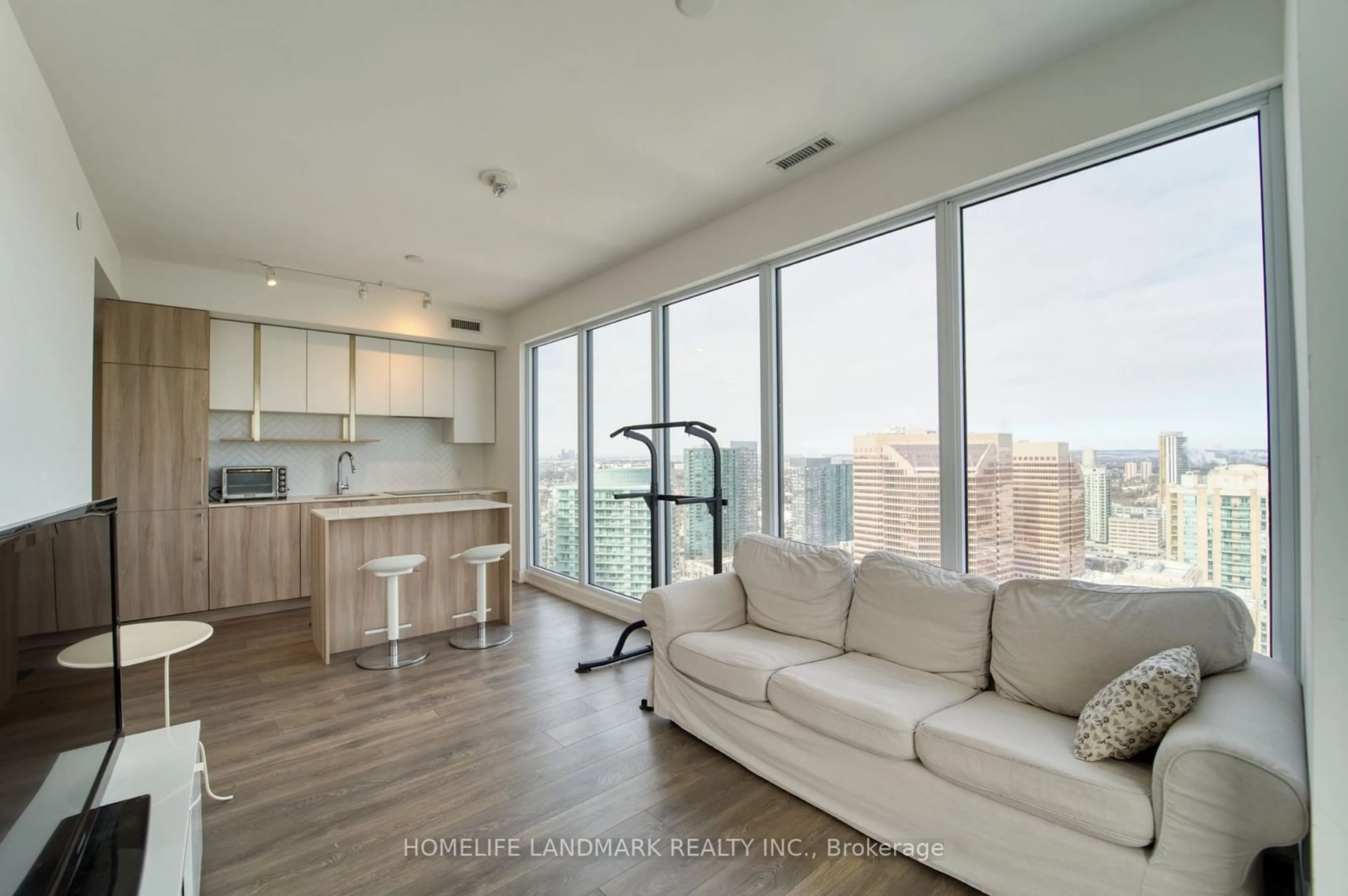 Living room with furniture, wood/laminate floor for 15 HOLMES Ave #2808, Toronto Ontario M2N 0L4