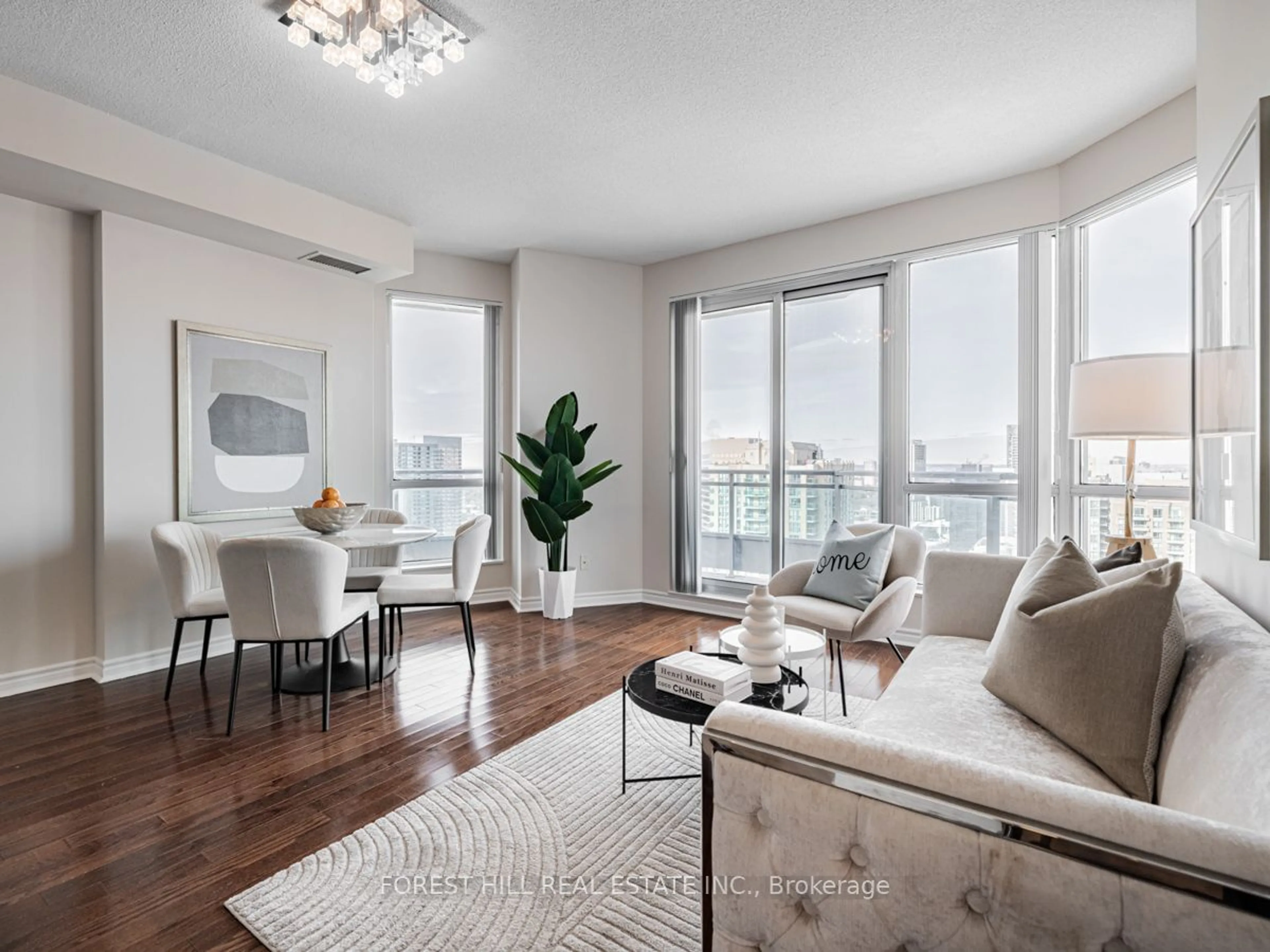 Living room with furniture, wood/laminate floor for 18 Holmes Ave #2510, Toronto Ontario M2N 0E1