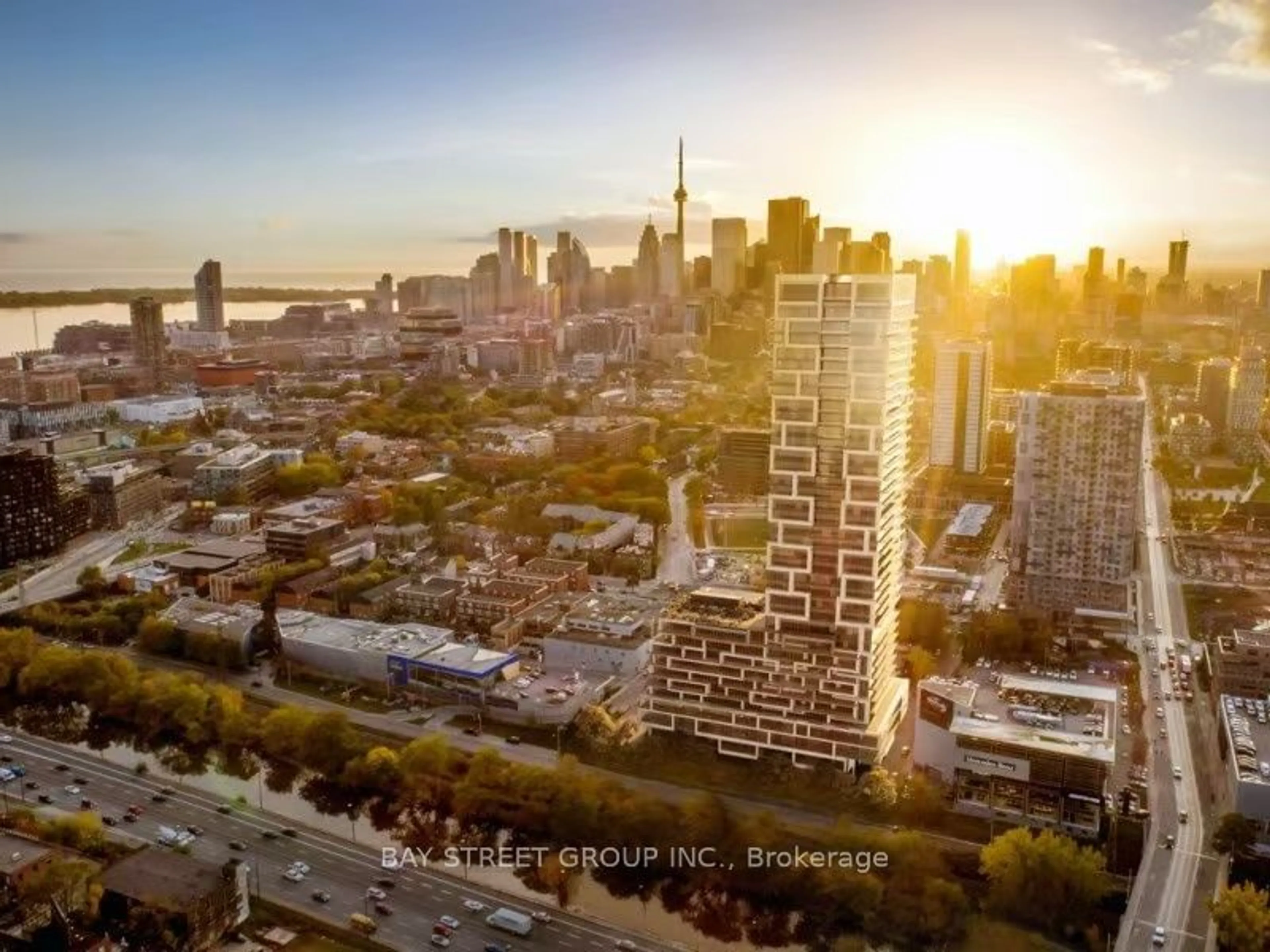 A pic from outside/outdoor area/front of a property/back of a property/a pic from drone, city buildings view from balcony for 5 Defries St #1603, Toronto Ontario M5A 0W7