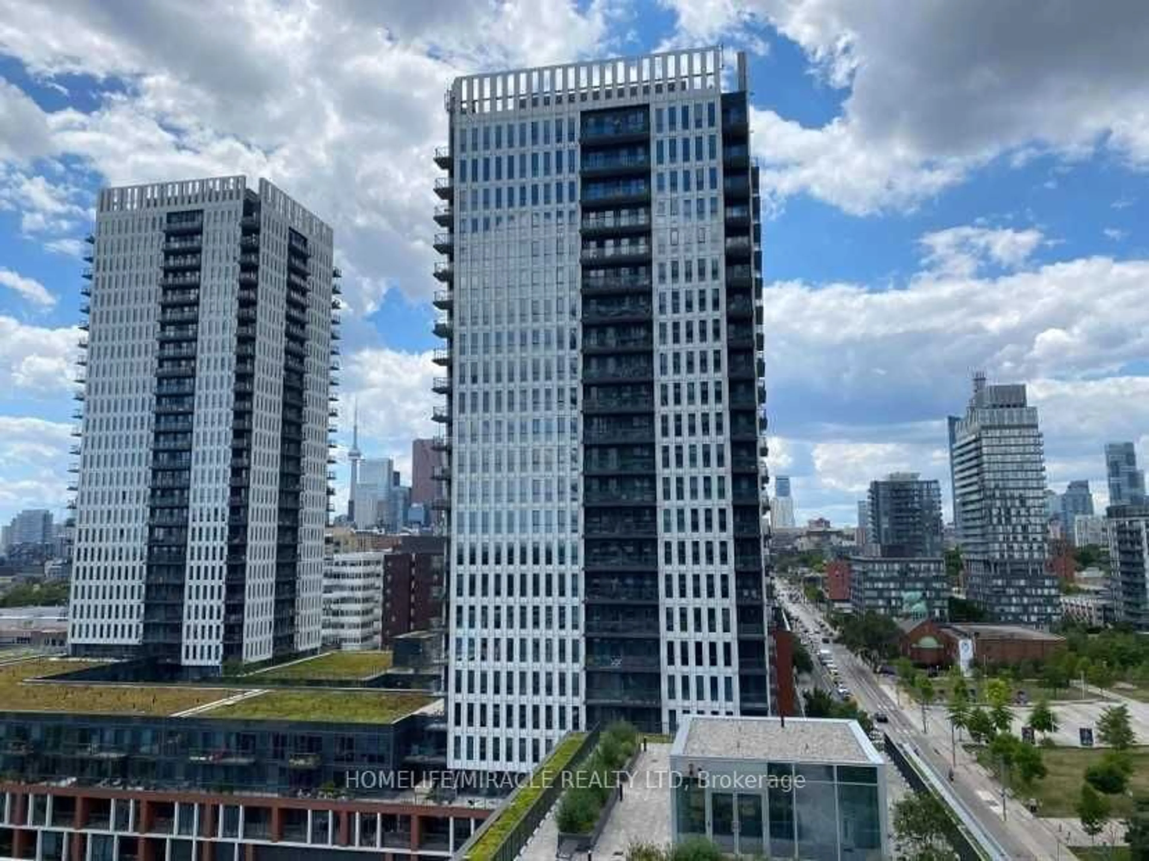 A pic from outside/outdoor area/front of a property/back of a property/a pic from drone, city buildings view from balcony for 20 Tubman Ave #1002, Toronto Ontario M5A 0M8