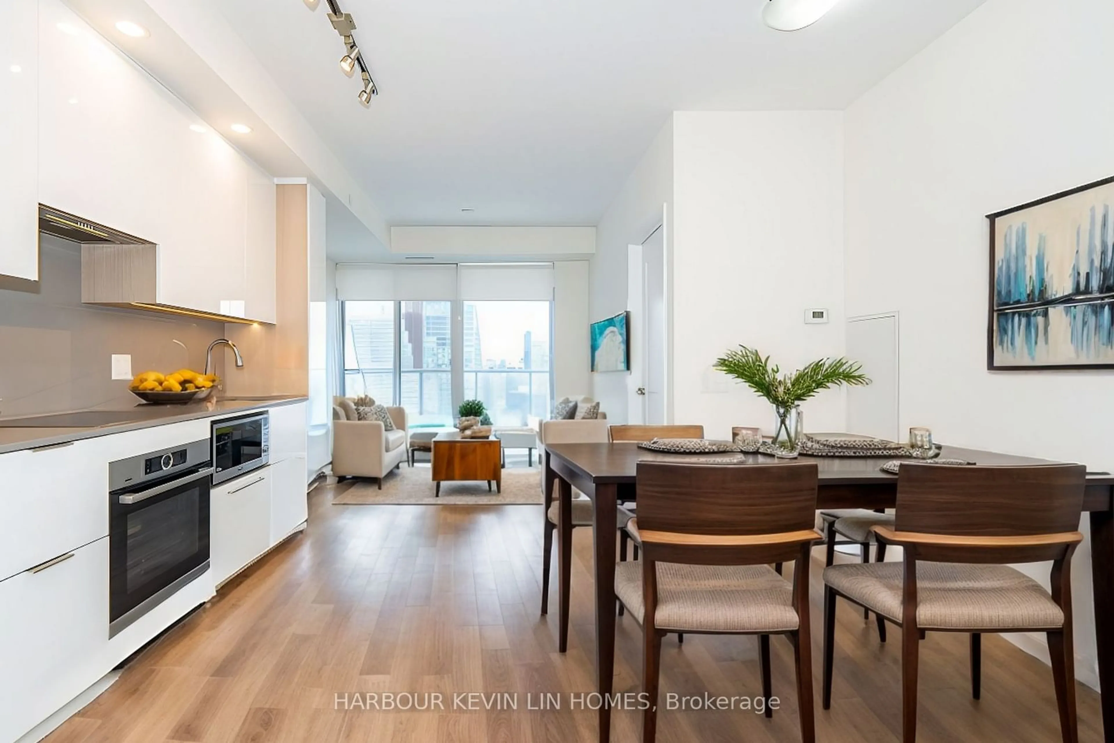 Open concept kitchen, wood/laminate floor for 28 Freeland St #5205, Toronto Ontario M5E 1L7