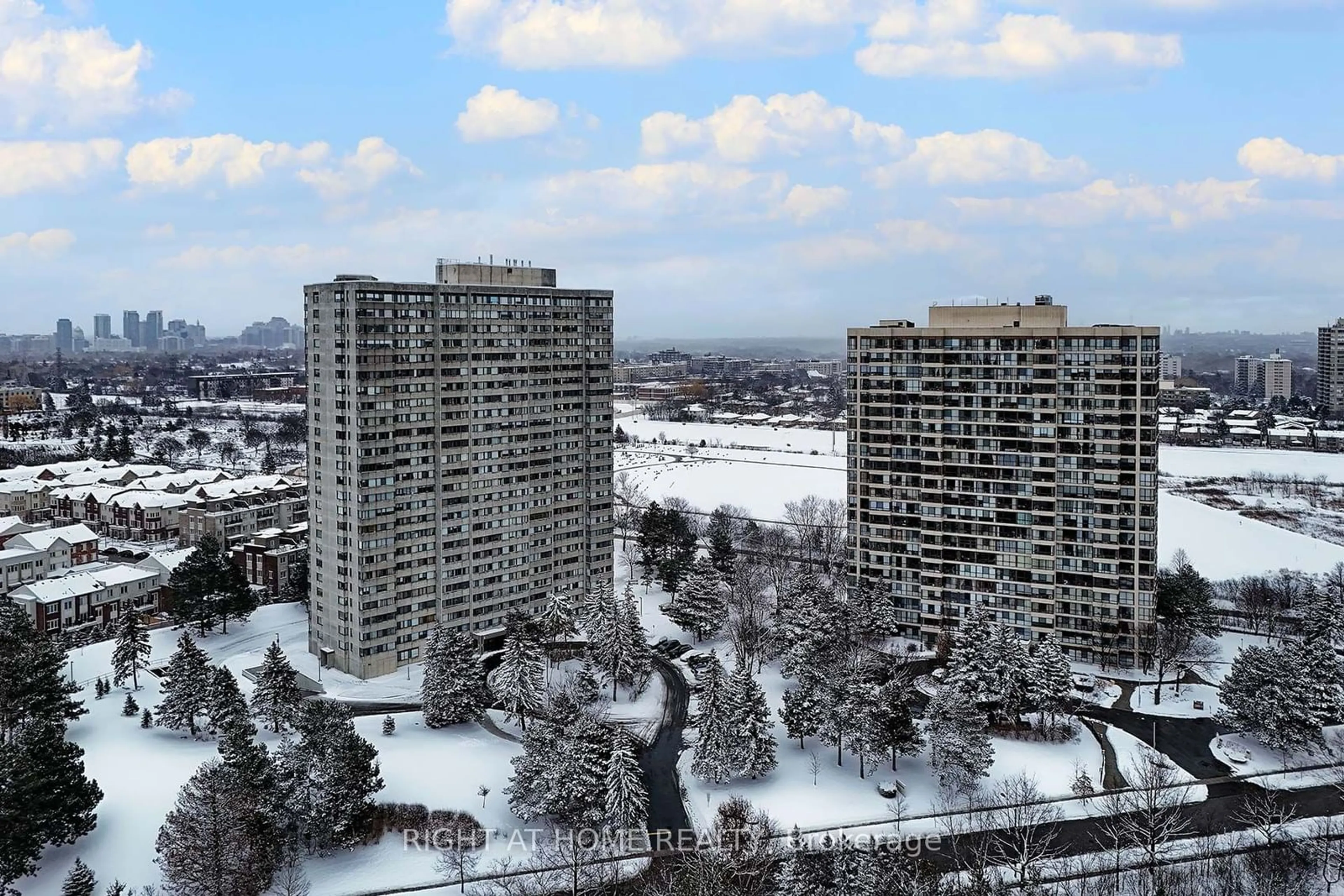 A pic from outside/outdoor area/front of a property/back of a property/a pic from drone, city buildings view from balcony for 133 Torresdale Ave #2205, Toronto Ontario M2R 3T2