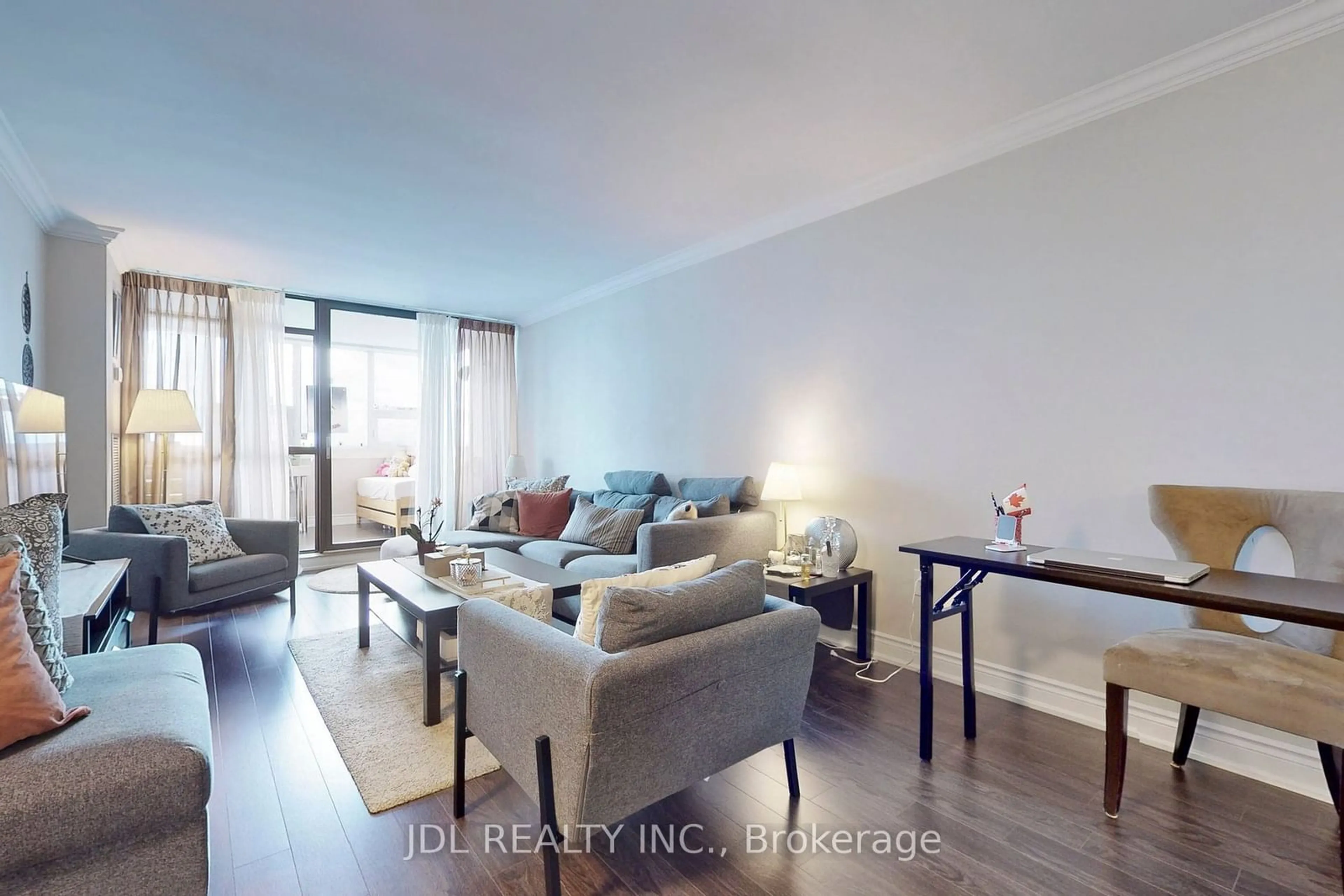 Living room with furniture, wood/laminate floor for 3303 Don Mills Rd #2405, Toronto Ontario M2J 4T6