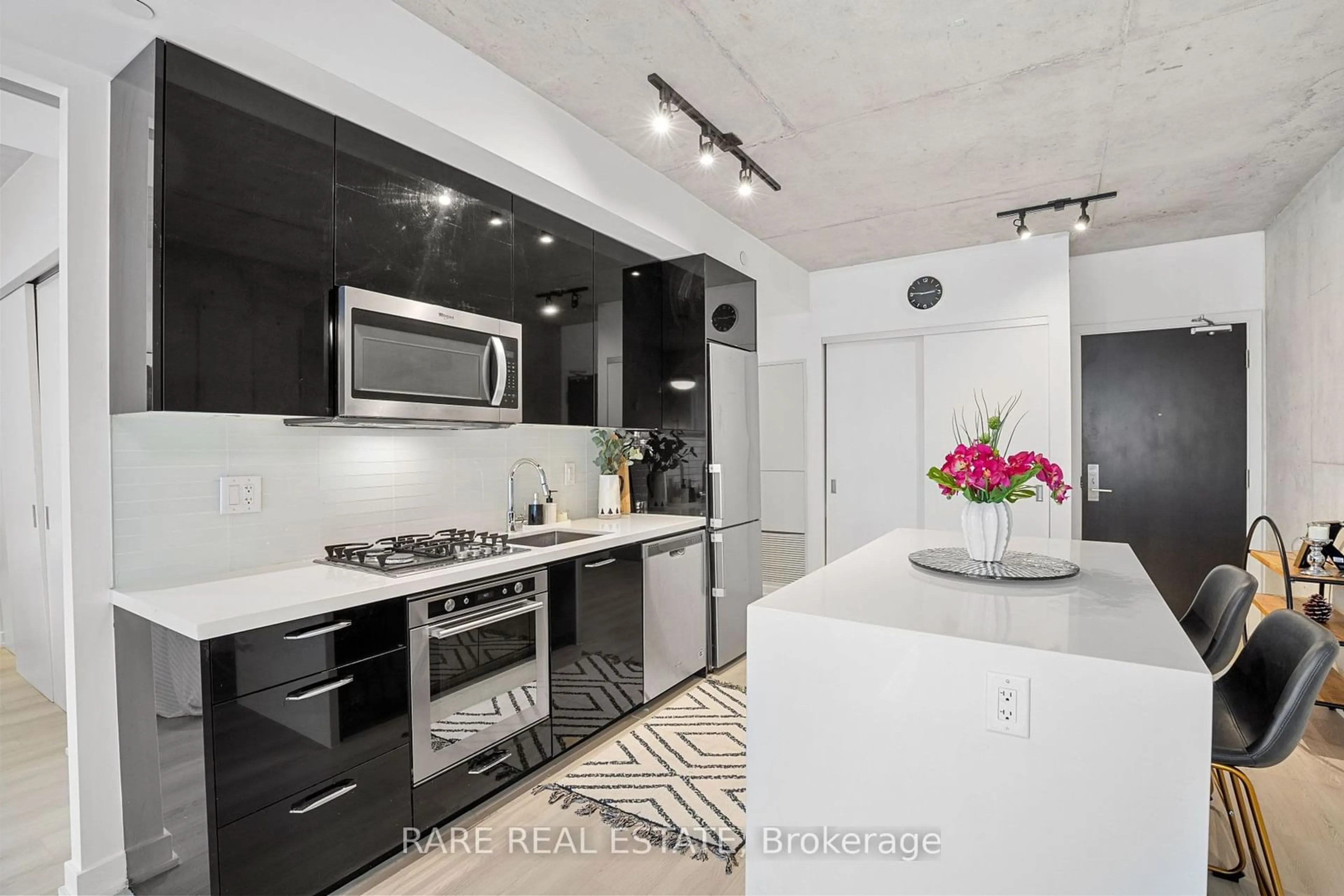 Contemporary kitchen, ceramic/tile floor for 55 Ontario St #310, Toronto Ontario M5A 0T8