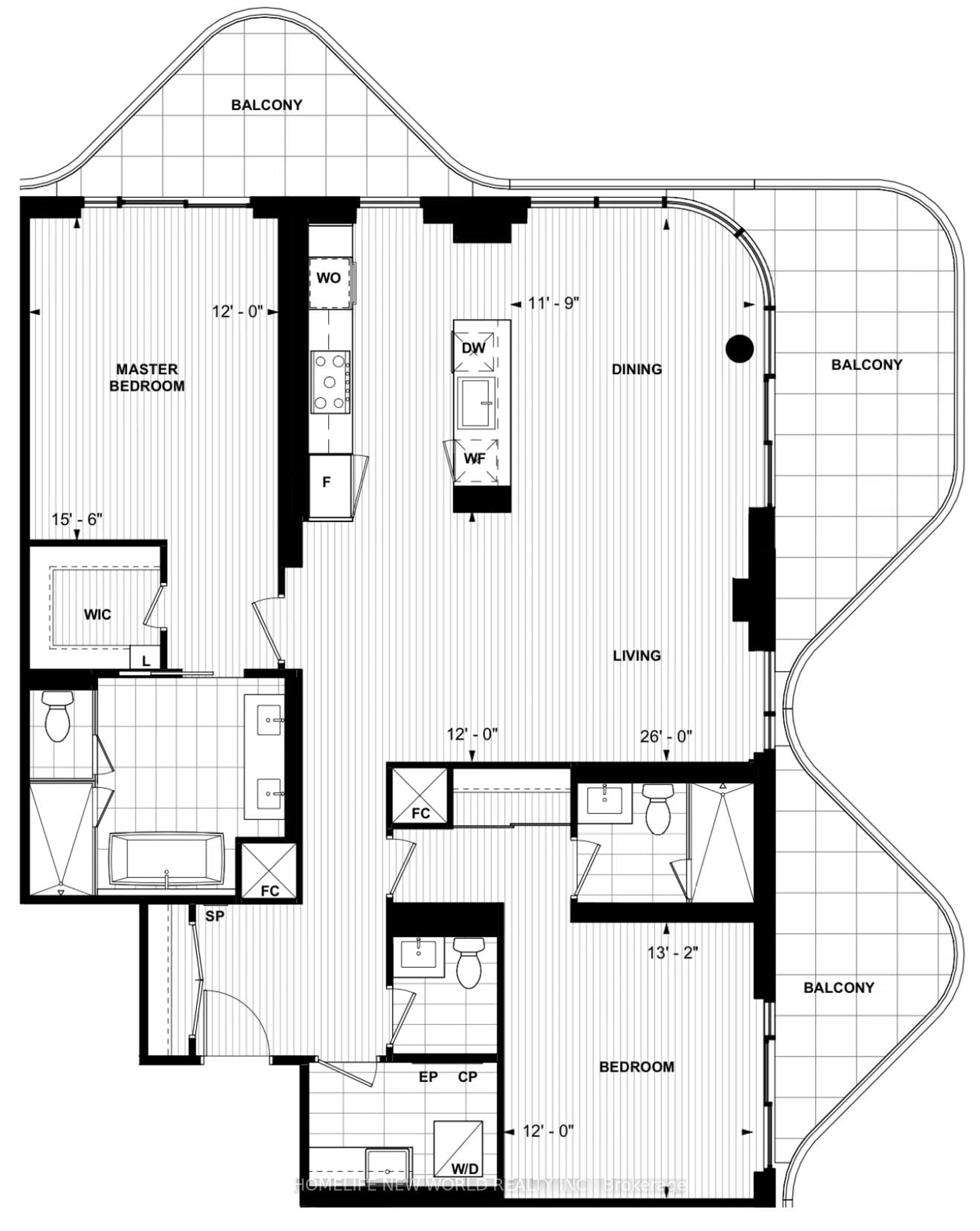 Floor plan for 155 Merchants Wharf #1212, Toronto Ontario A1A 1A1