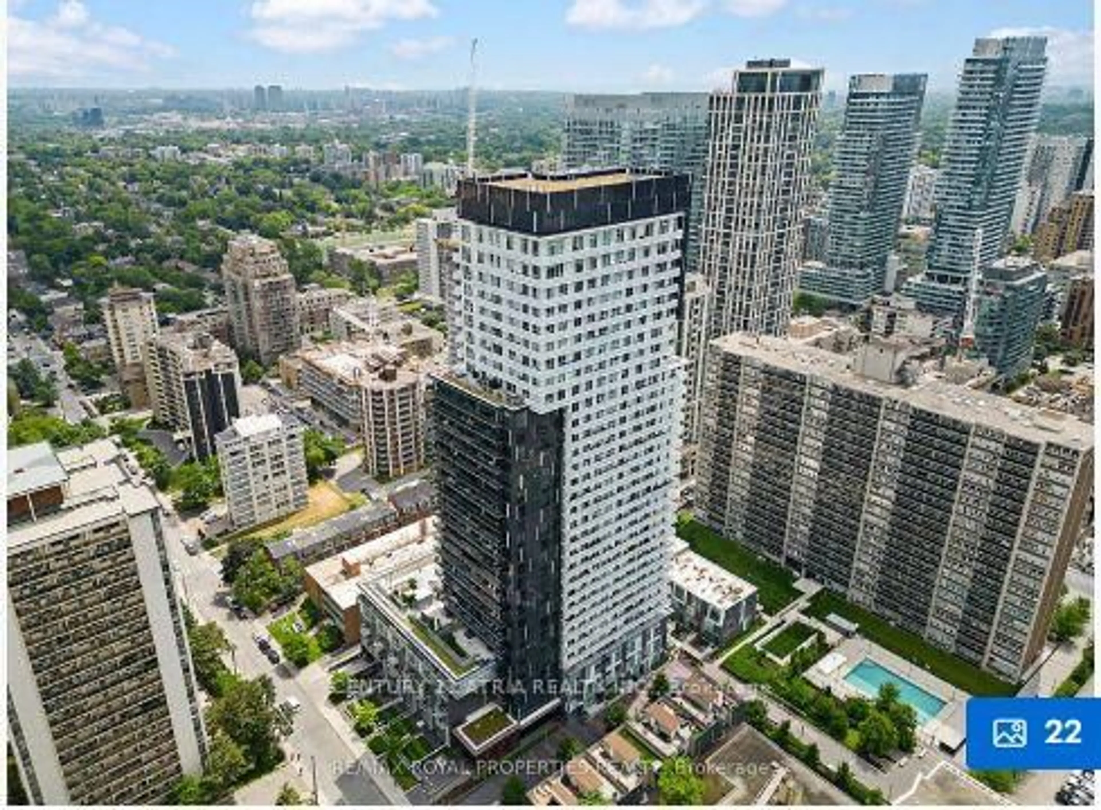 A pic from outside/outdoor area/front of a property/back of a property/a pic from drone, city buildings view from balcony for 101 Erskine Ave #512, Toronto Ontario M4P 1Y5