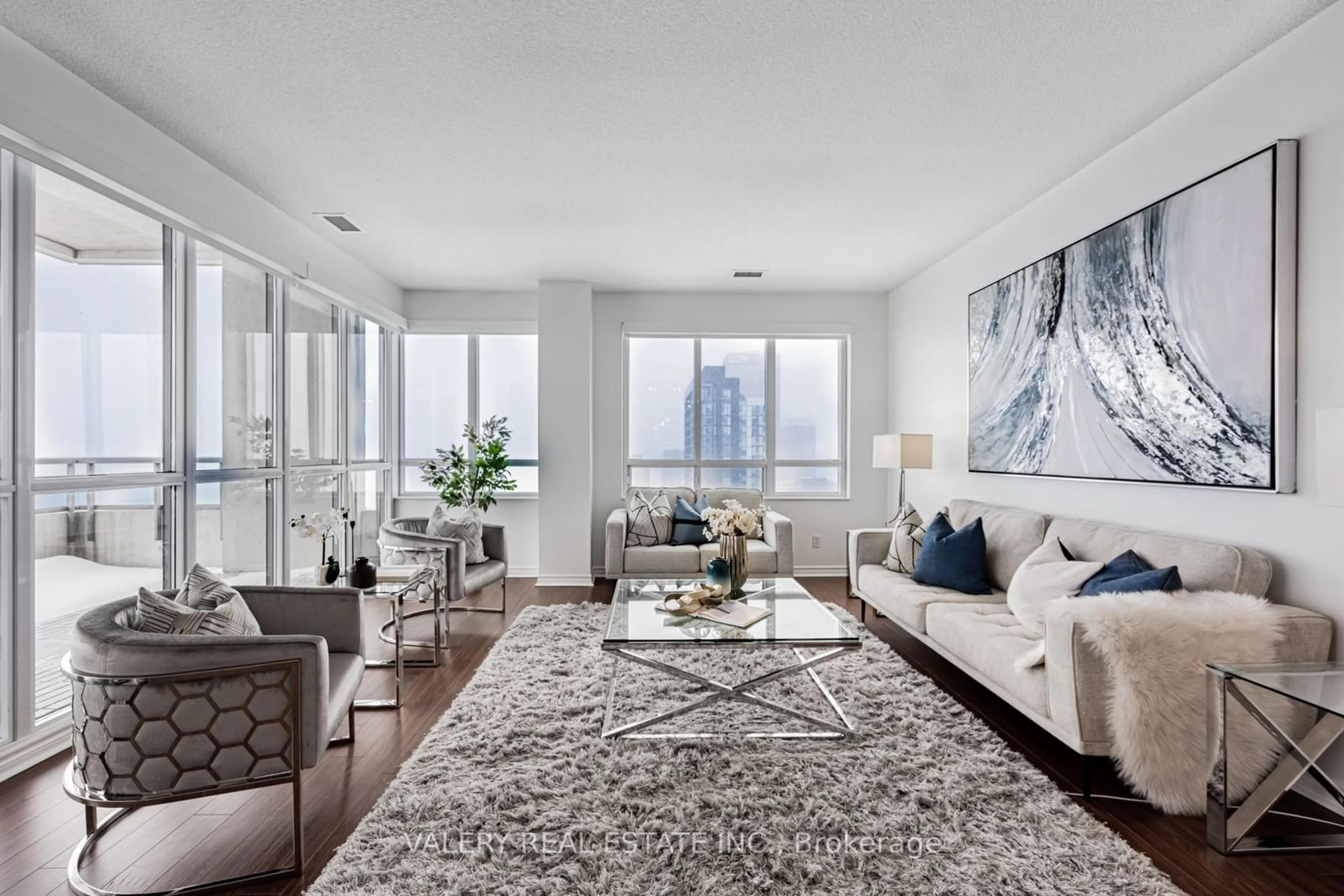 Living room with furniture, carpet floor for 18 Spring Garden Ave #PH205, Toronto Ontario M2N 7M2