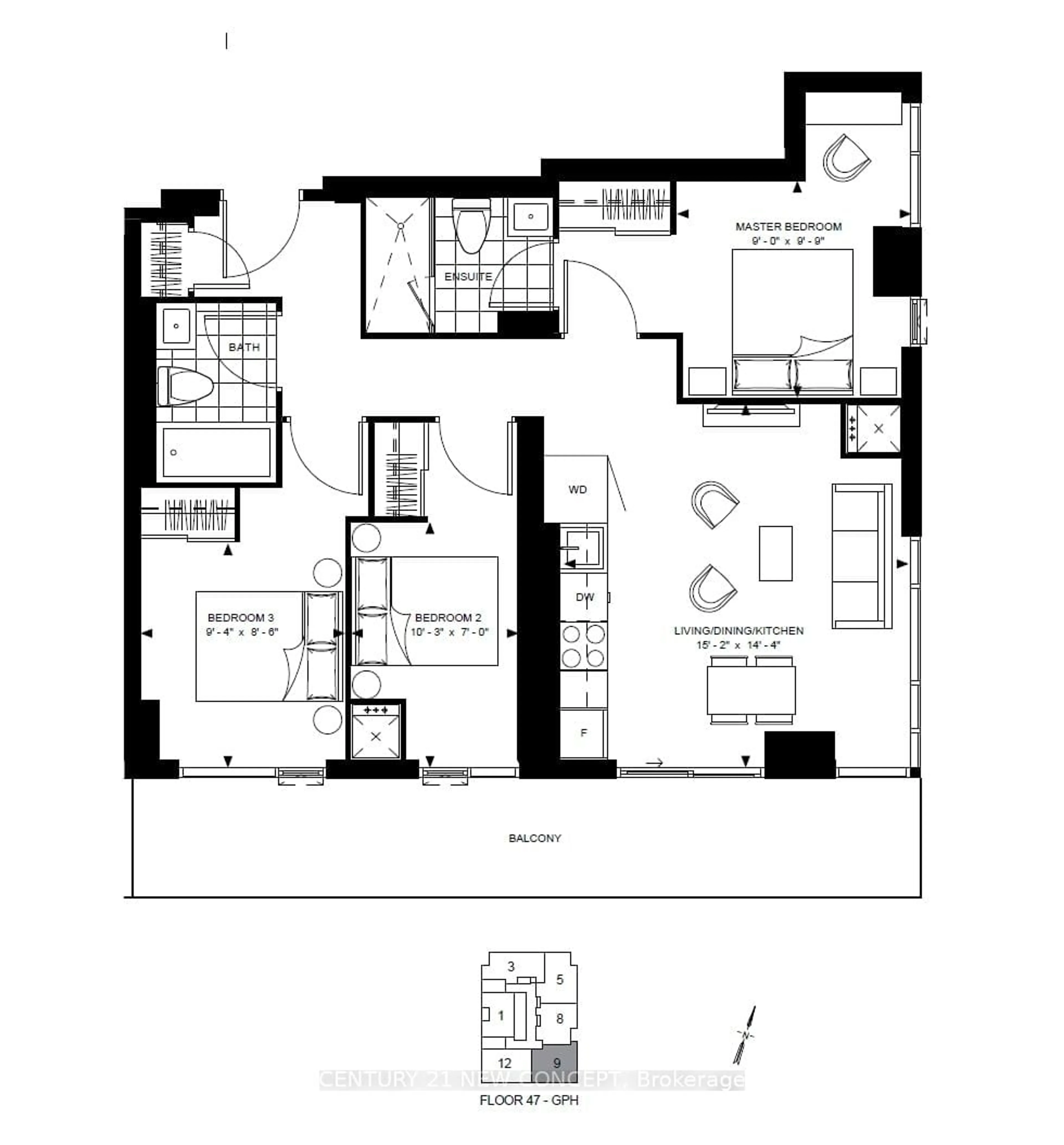 Floor plan for 8 Widmer St #5009, Toronto Ontario M5V 0W6