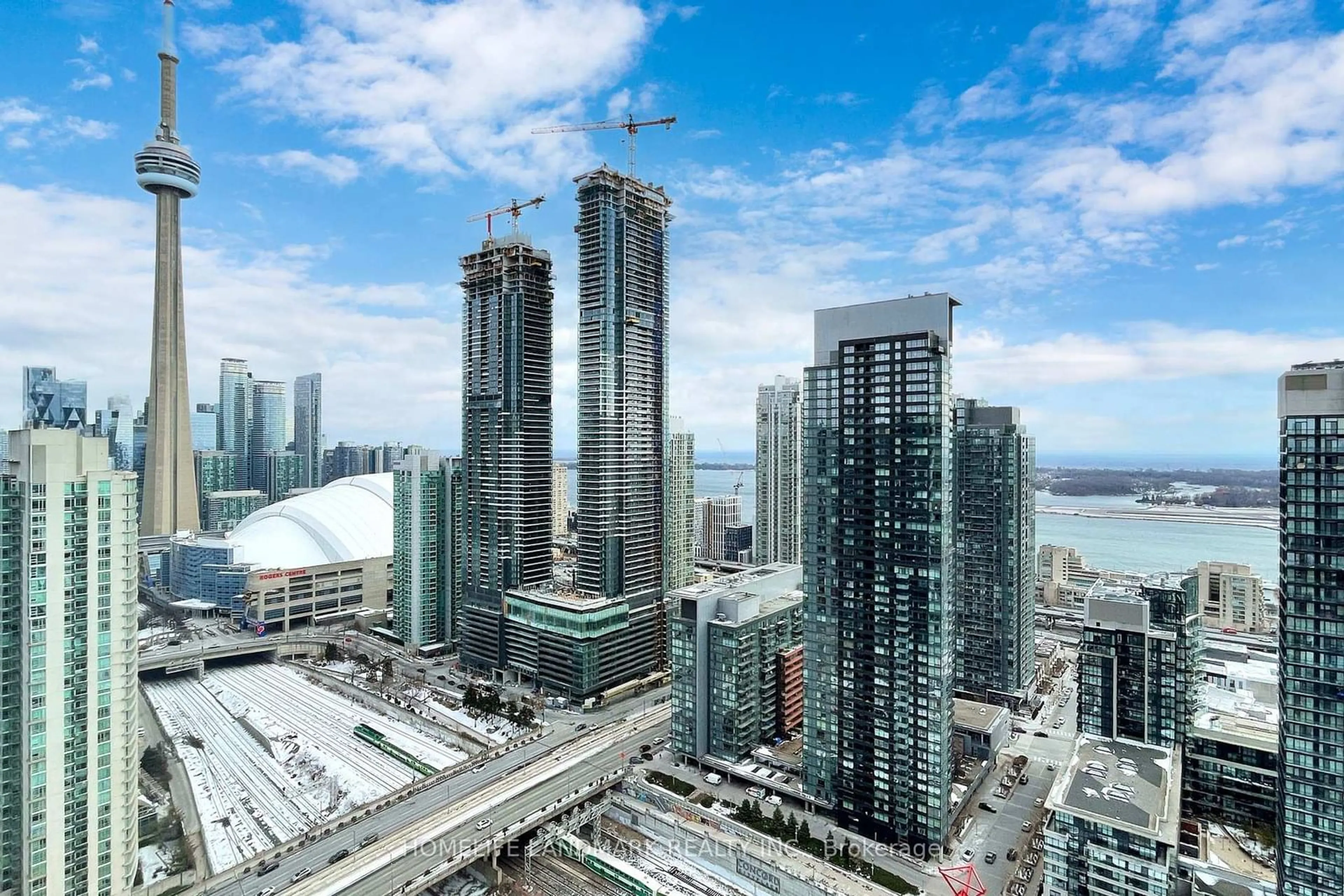 A pic from outside/outdoor area/front of a property/back of a property/a pic from drone, city buildings view from balcony for 470 Front St #2912, Toronto Ontario M9C 0A9