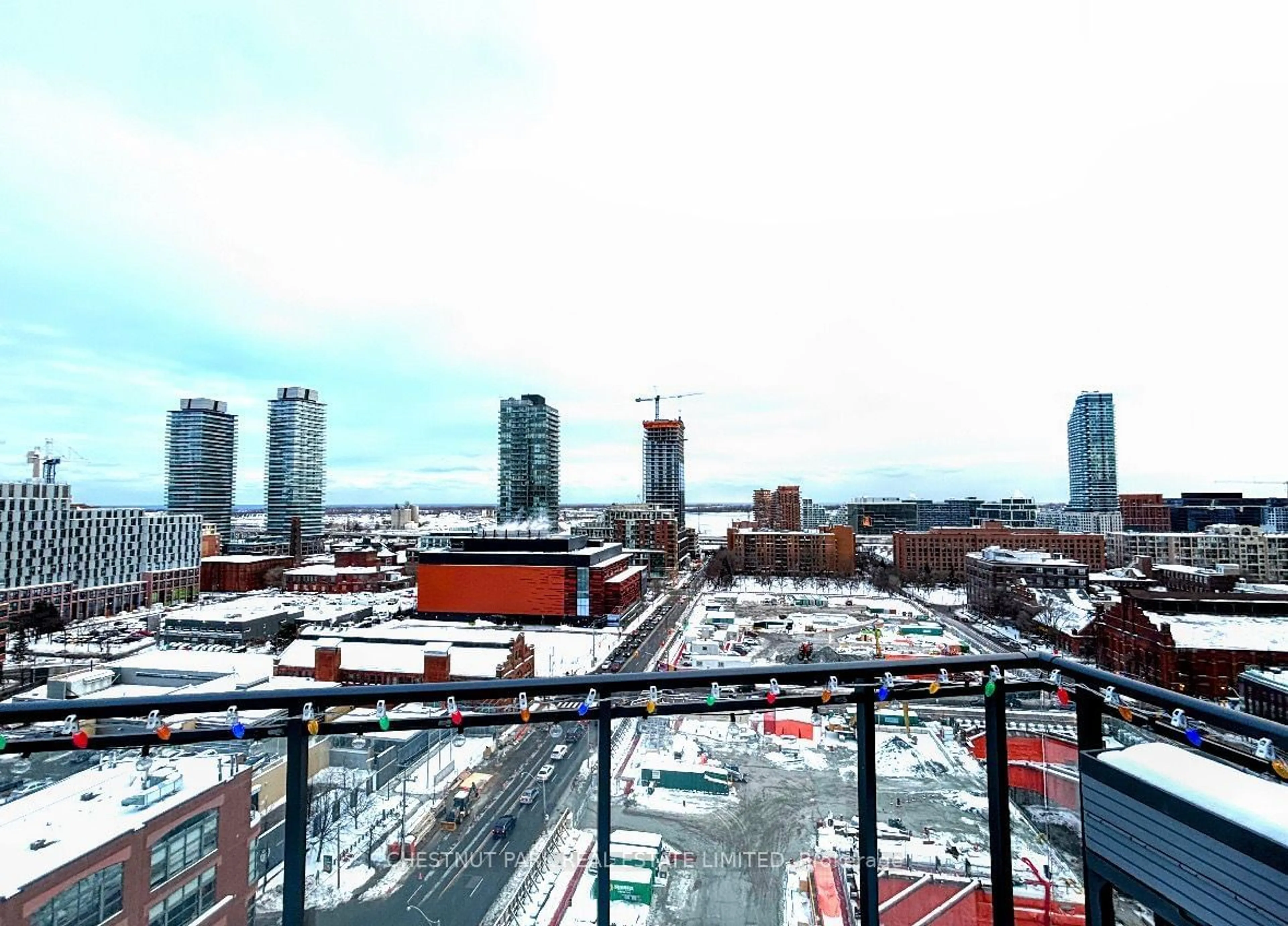 Balcony in the apartment, city buildings view from balcony for 318 King St #1408, Toronto Ontario M5A 0C1