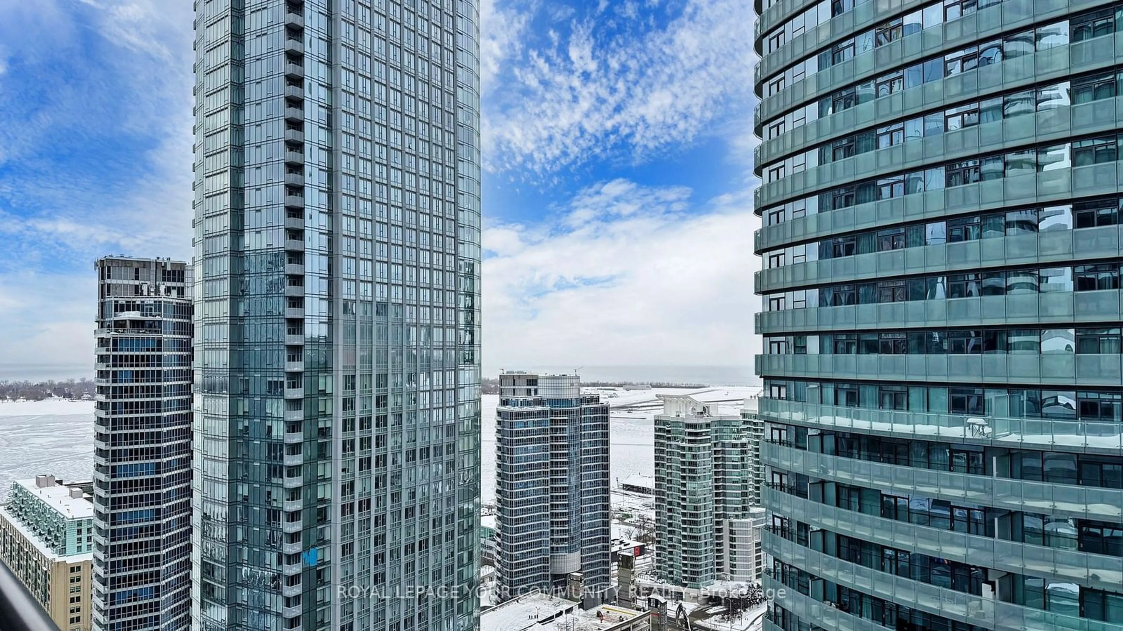 Patio, city buildings view from balcony for 55 Bremner Blvd #3001, Toronto Ontario M5J 0A6