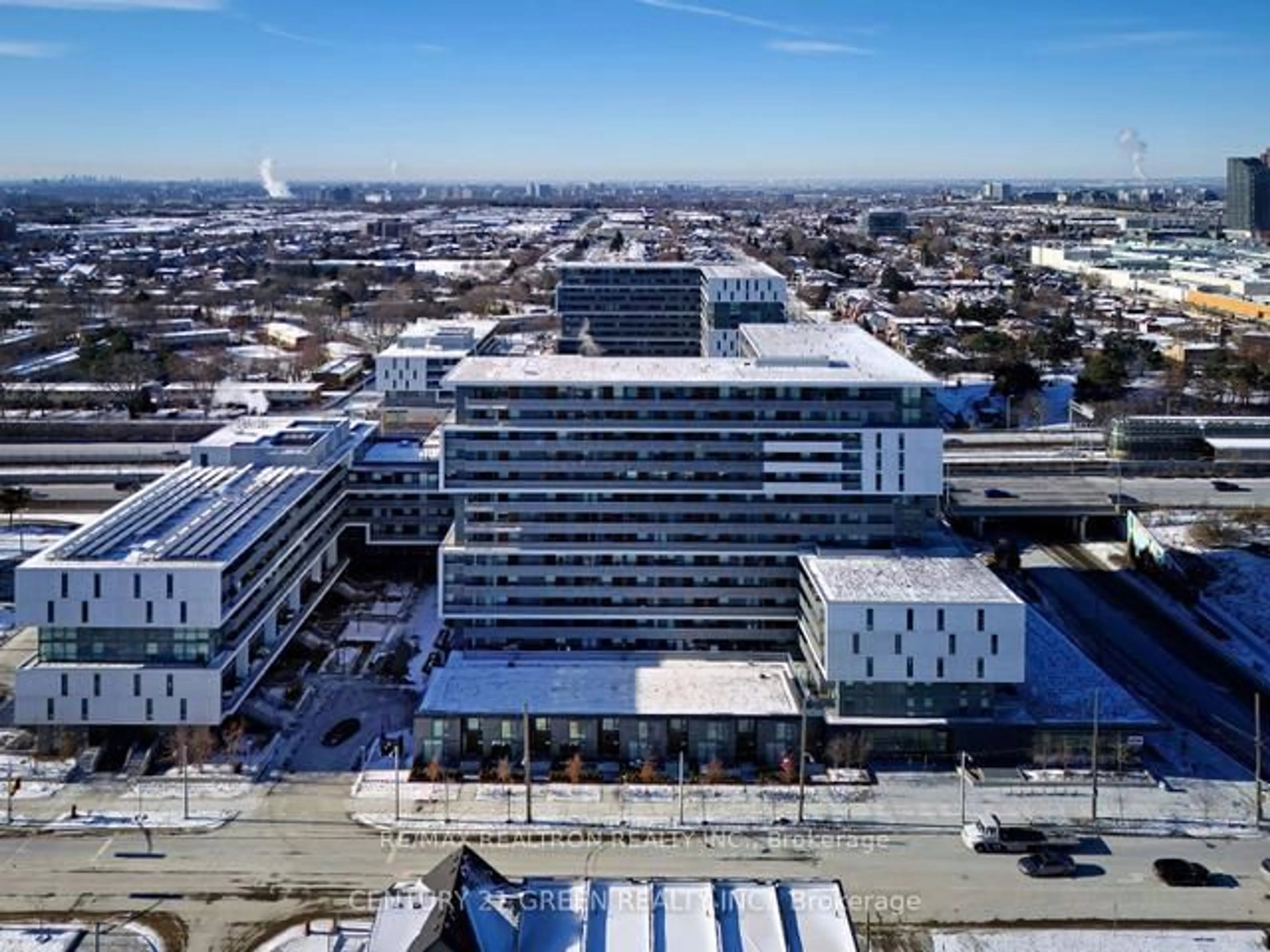 A pic from outside/outdoor area/front of a property/back of a property/a pic from drone, city buildings view from balcony for 120 Varna Dr Dr #1007, Toronto Ontario M6A 0B3